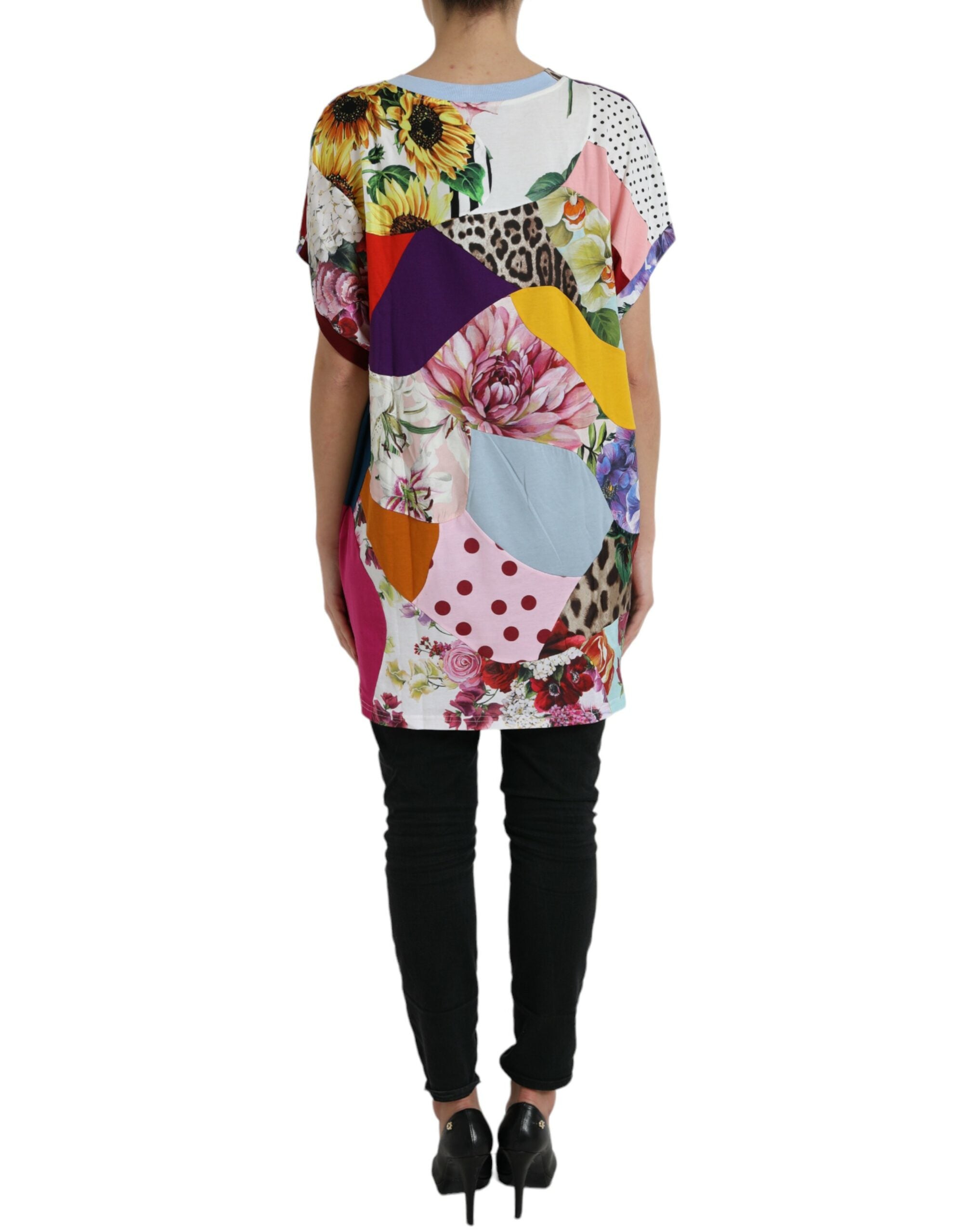 Veelkleurige patchwork katoenen zijden blouse top