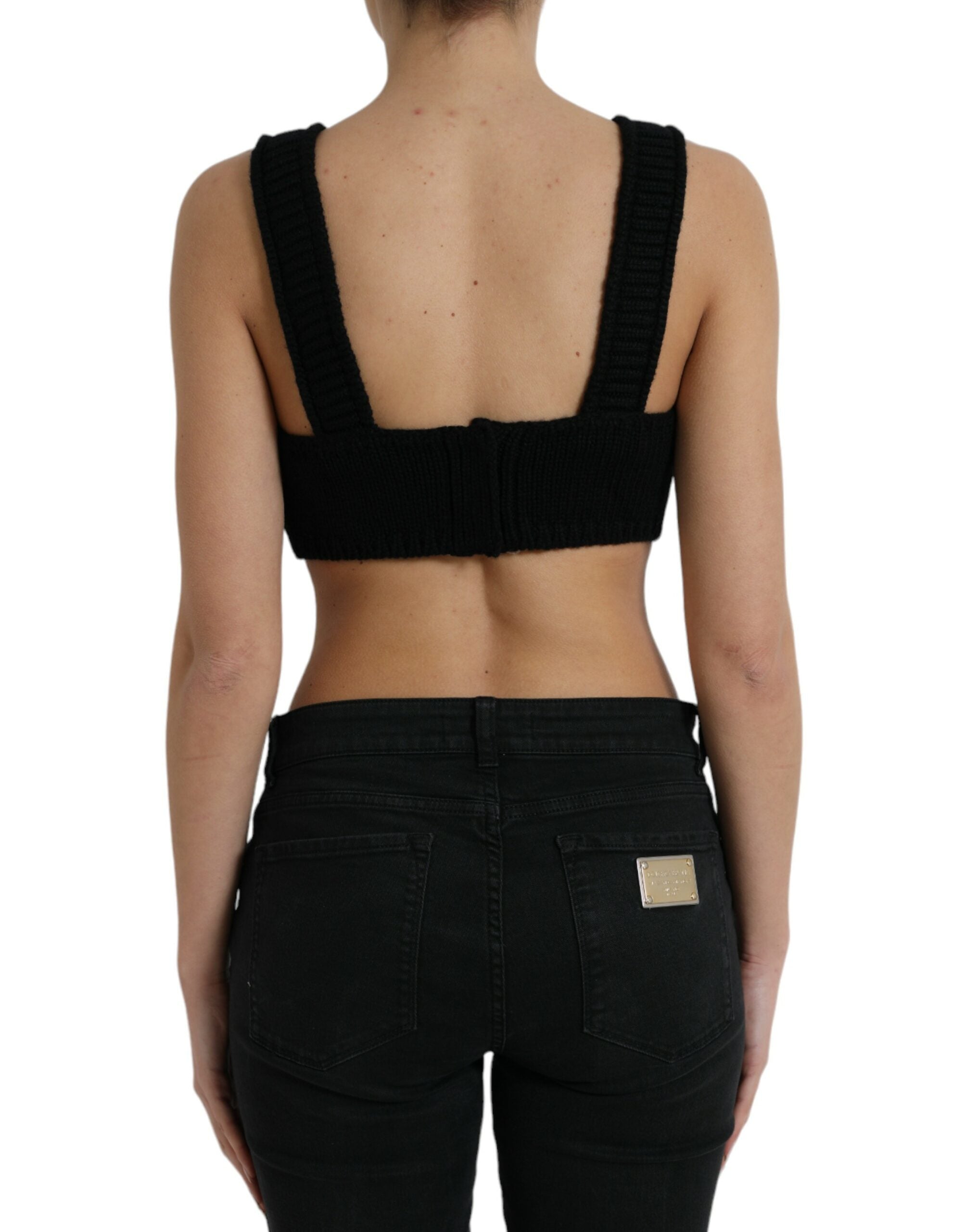 Zwarte cropped kasjmier V-hals bustiertop