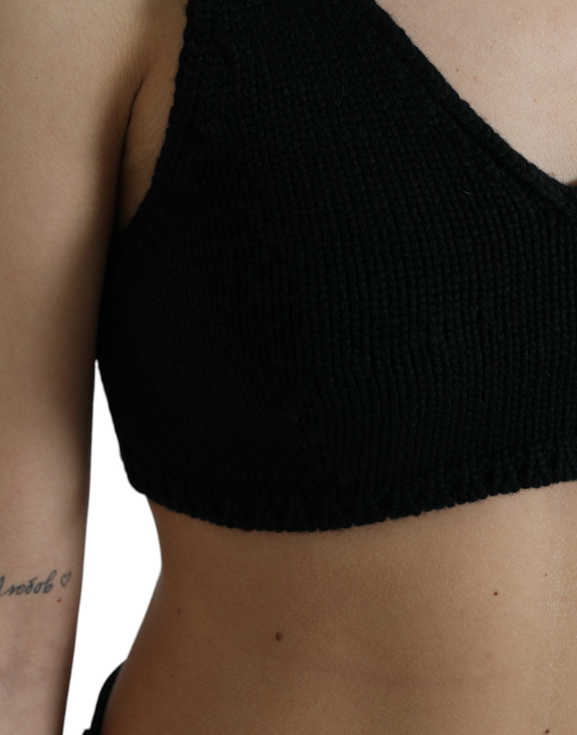 Zwarte cropped kasjmier V-hals bustiertop