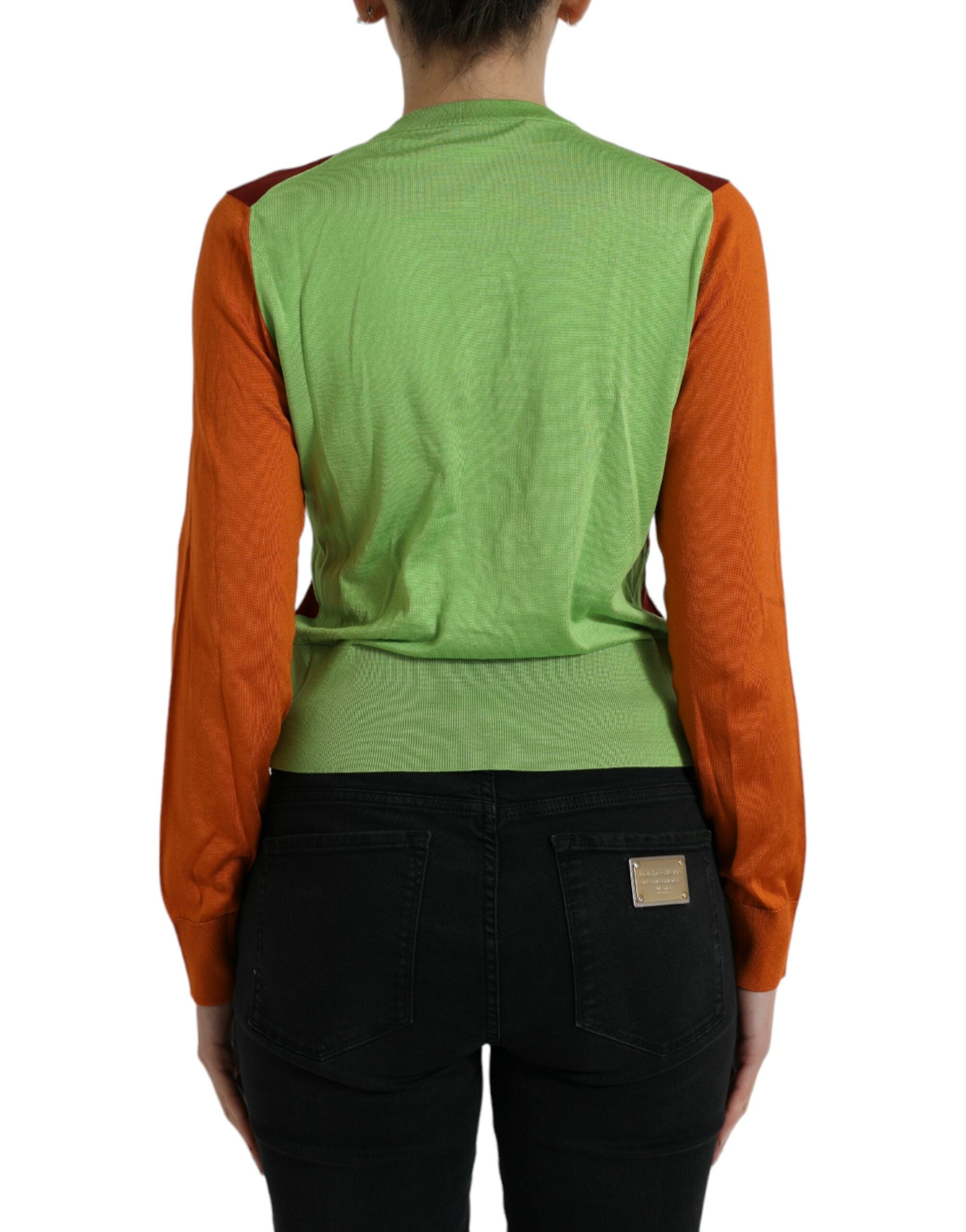 Multicolor zijden ronde hals cardigan trui