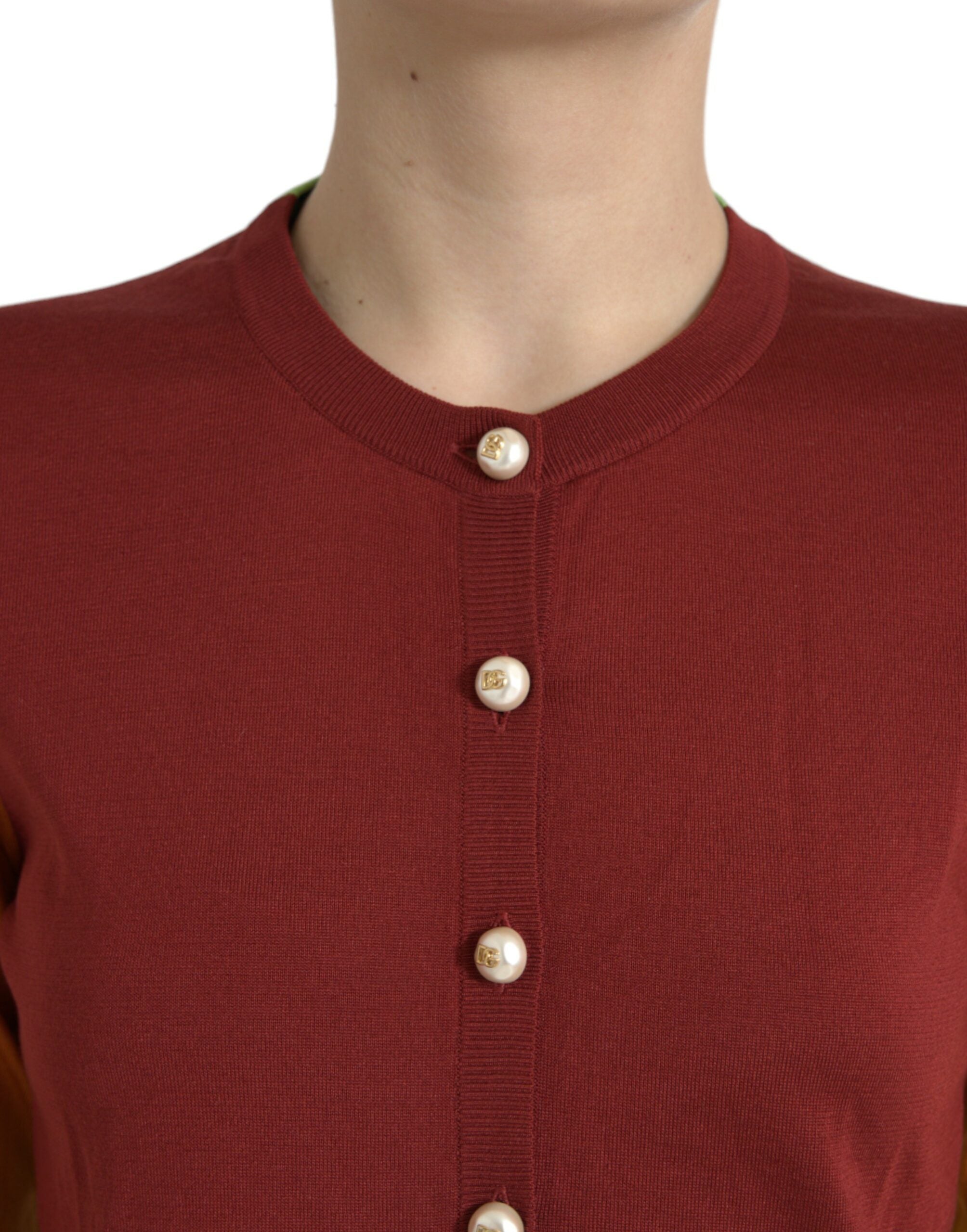 Multicolor zijden ronde hals cardigan trui