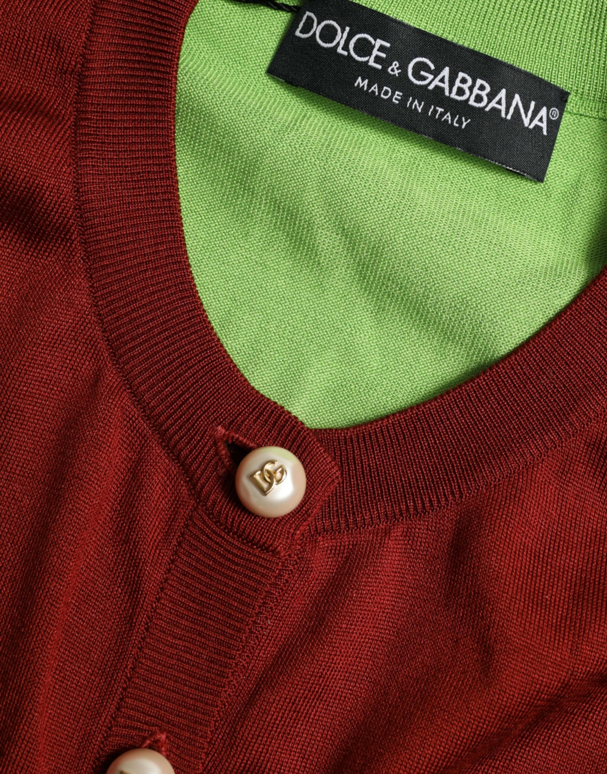 Multicolor zijden ronde hals cardigan trui