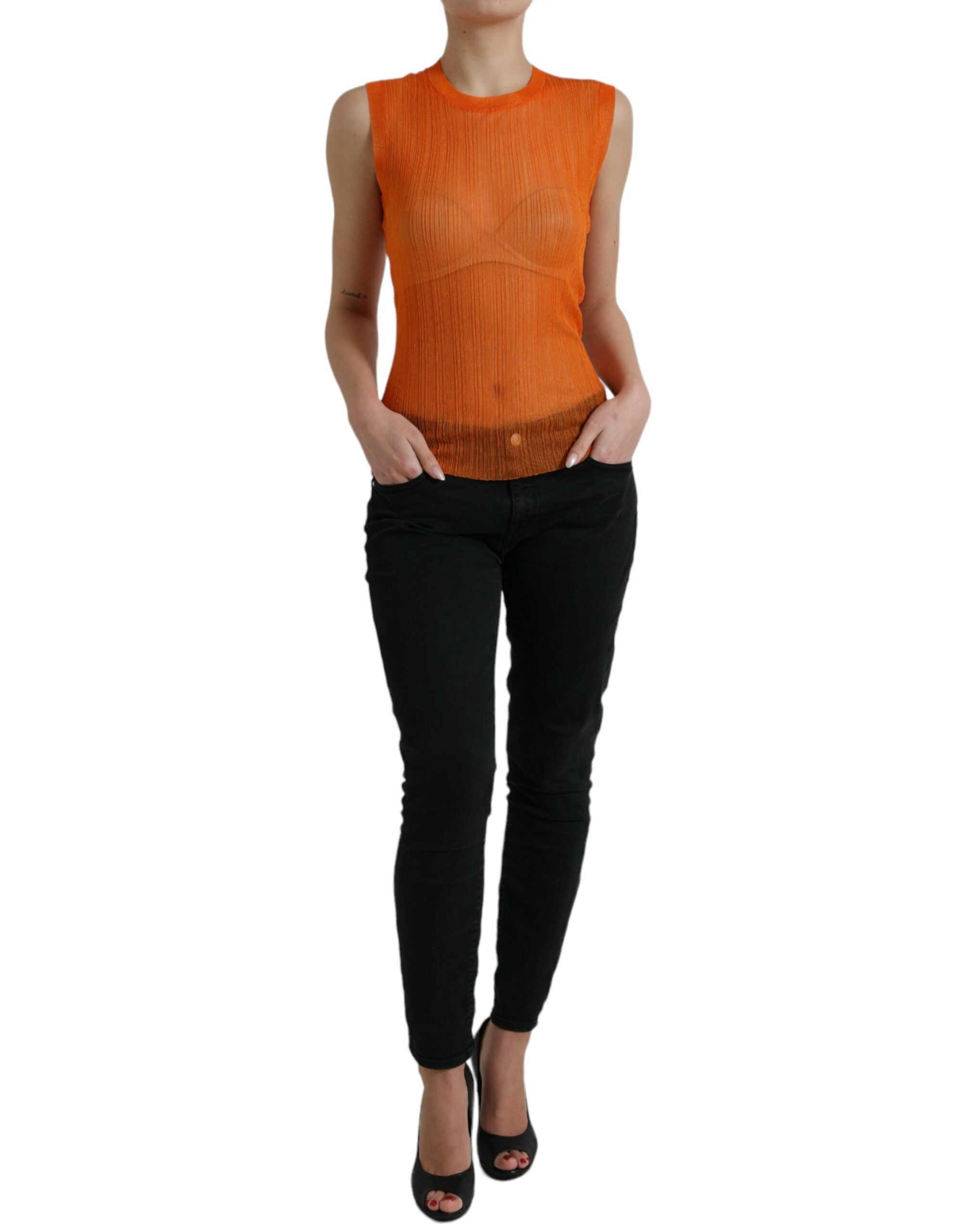 Oranje doorschijnende blouse met ronde hals en tanktop