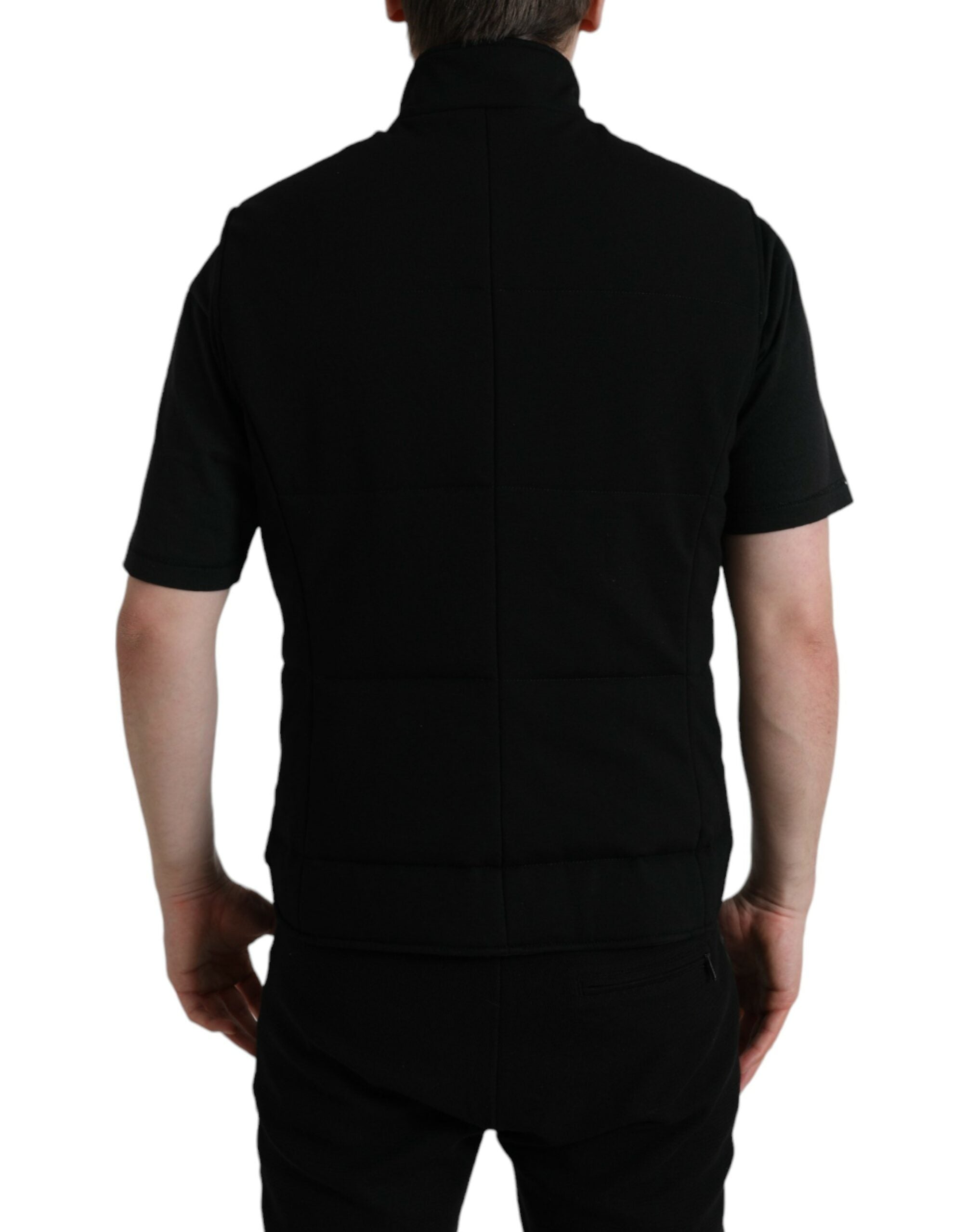 Zwarte Rayon Vest met Logo en Knoopjes