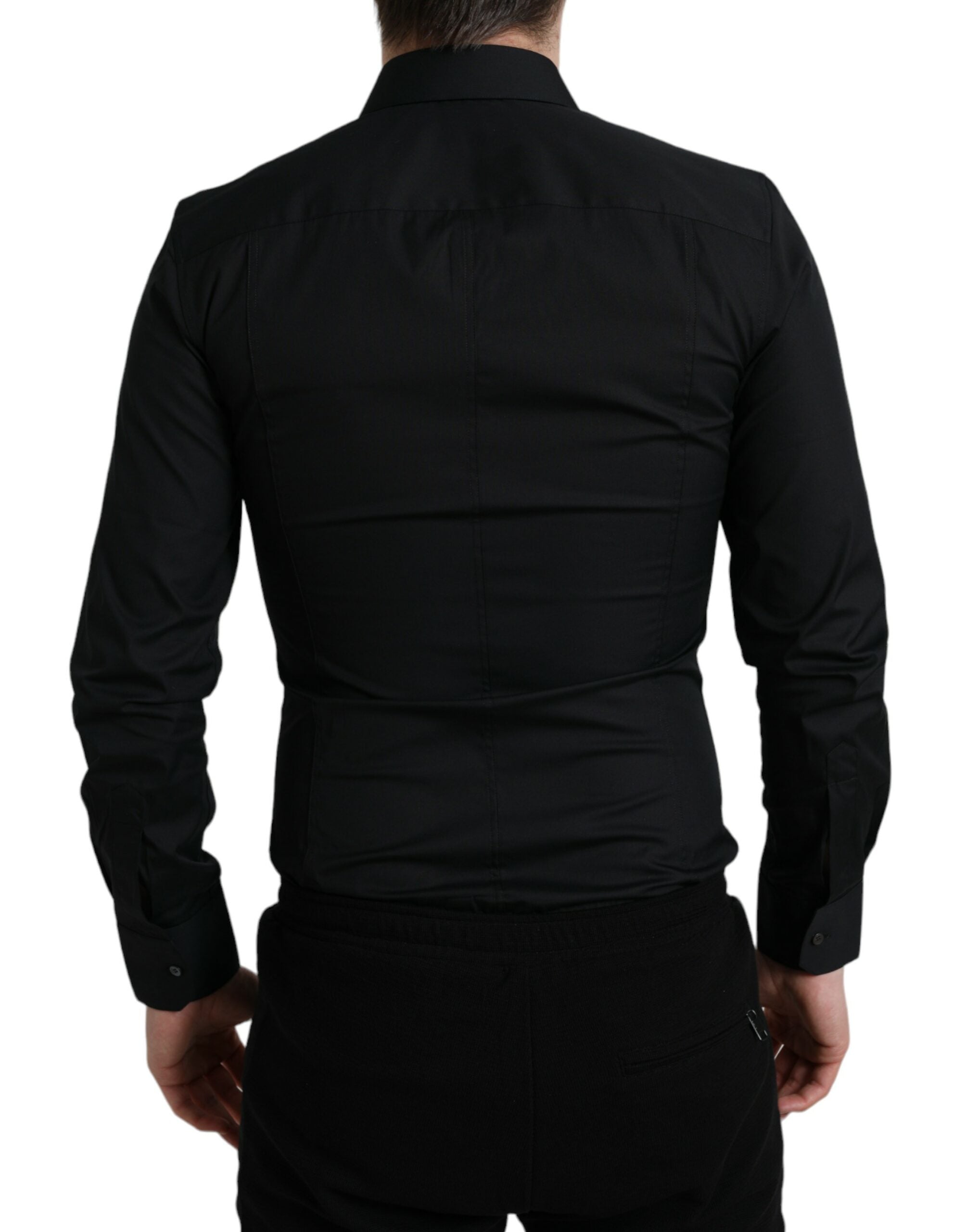 Zwart katoenen stretch slim formeel overhemd