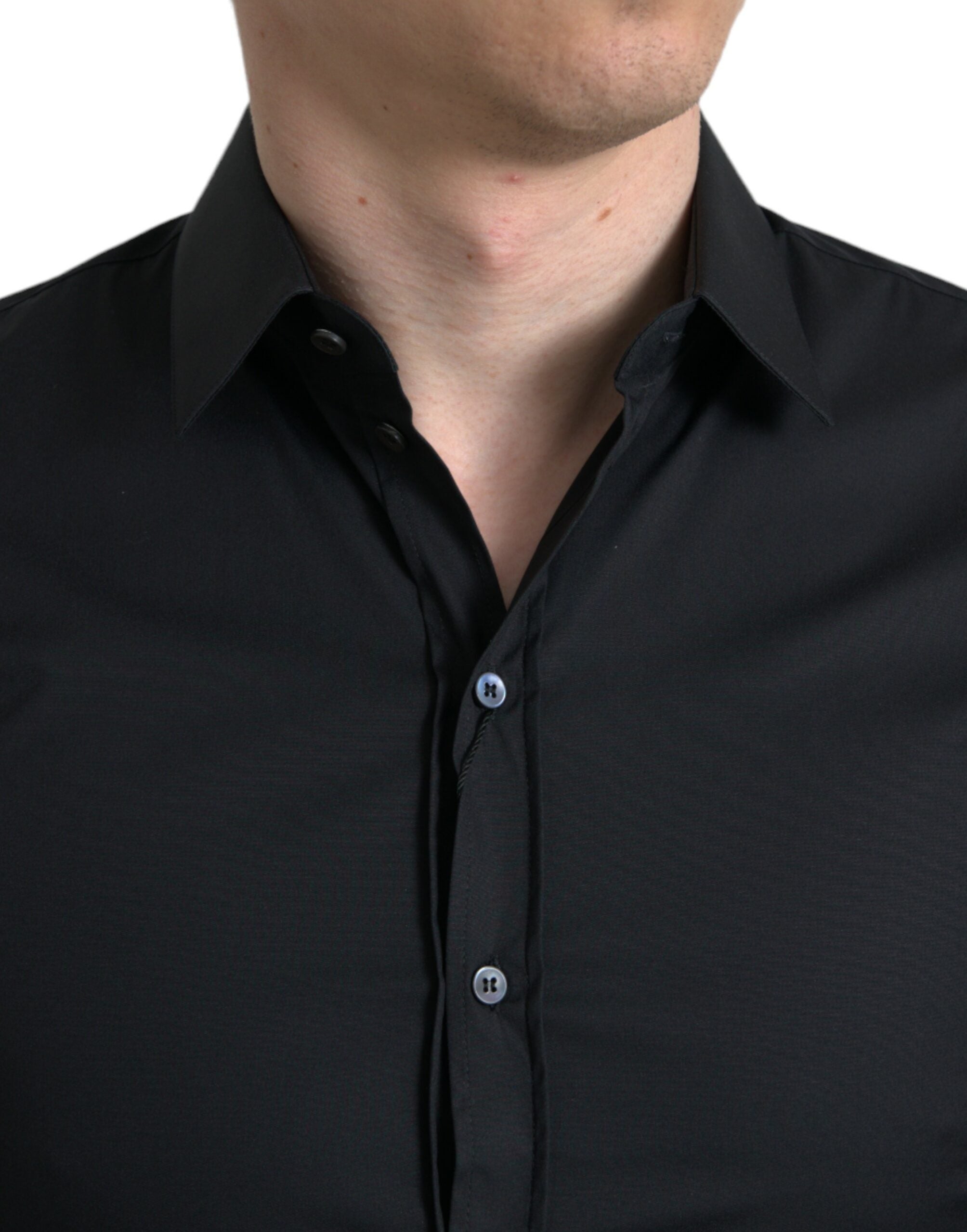 Zwart katoenen stretch slim formeel overhemd