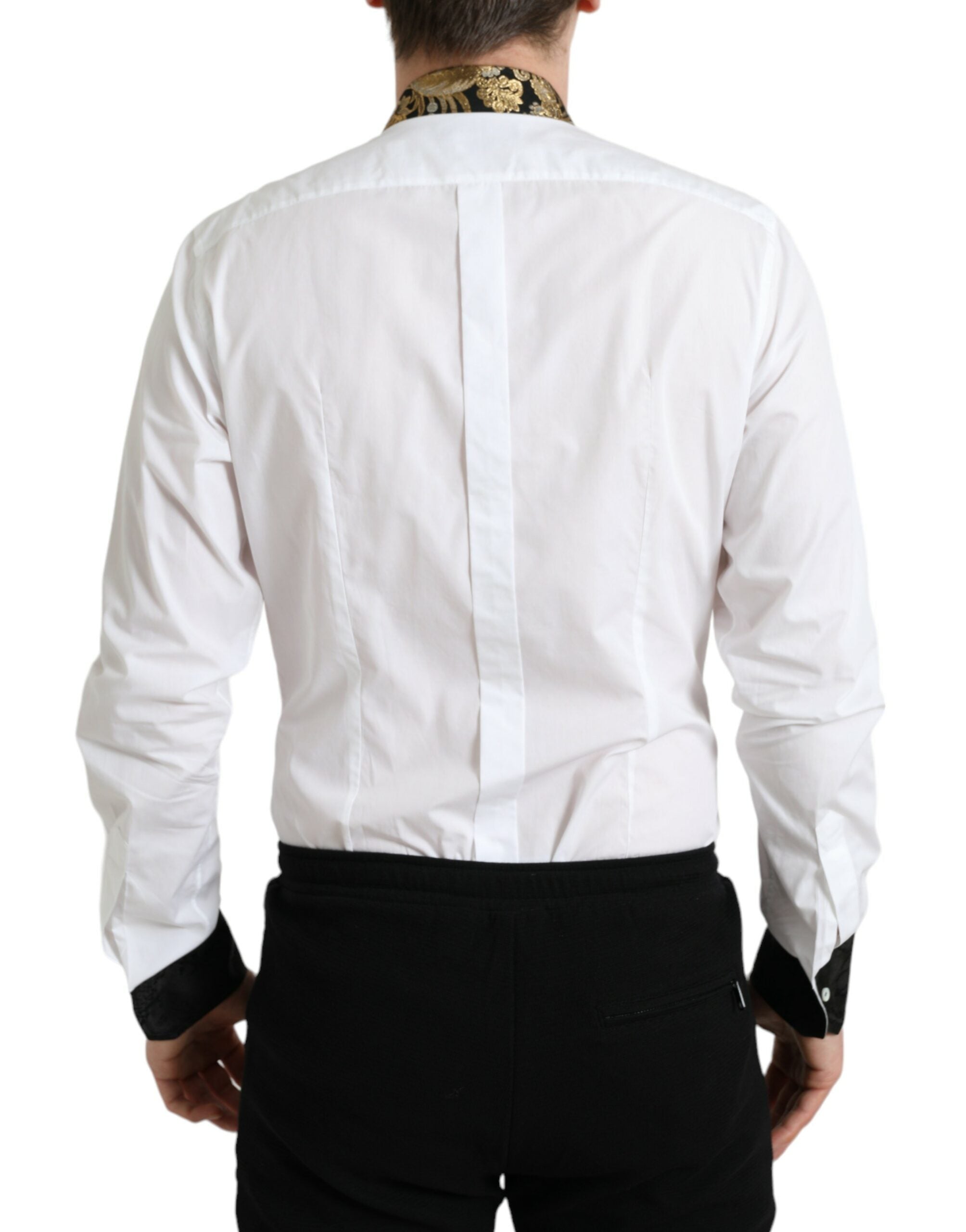 Wit katoenen jacquard formeel goudkleurig overhemd