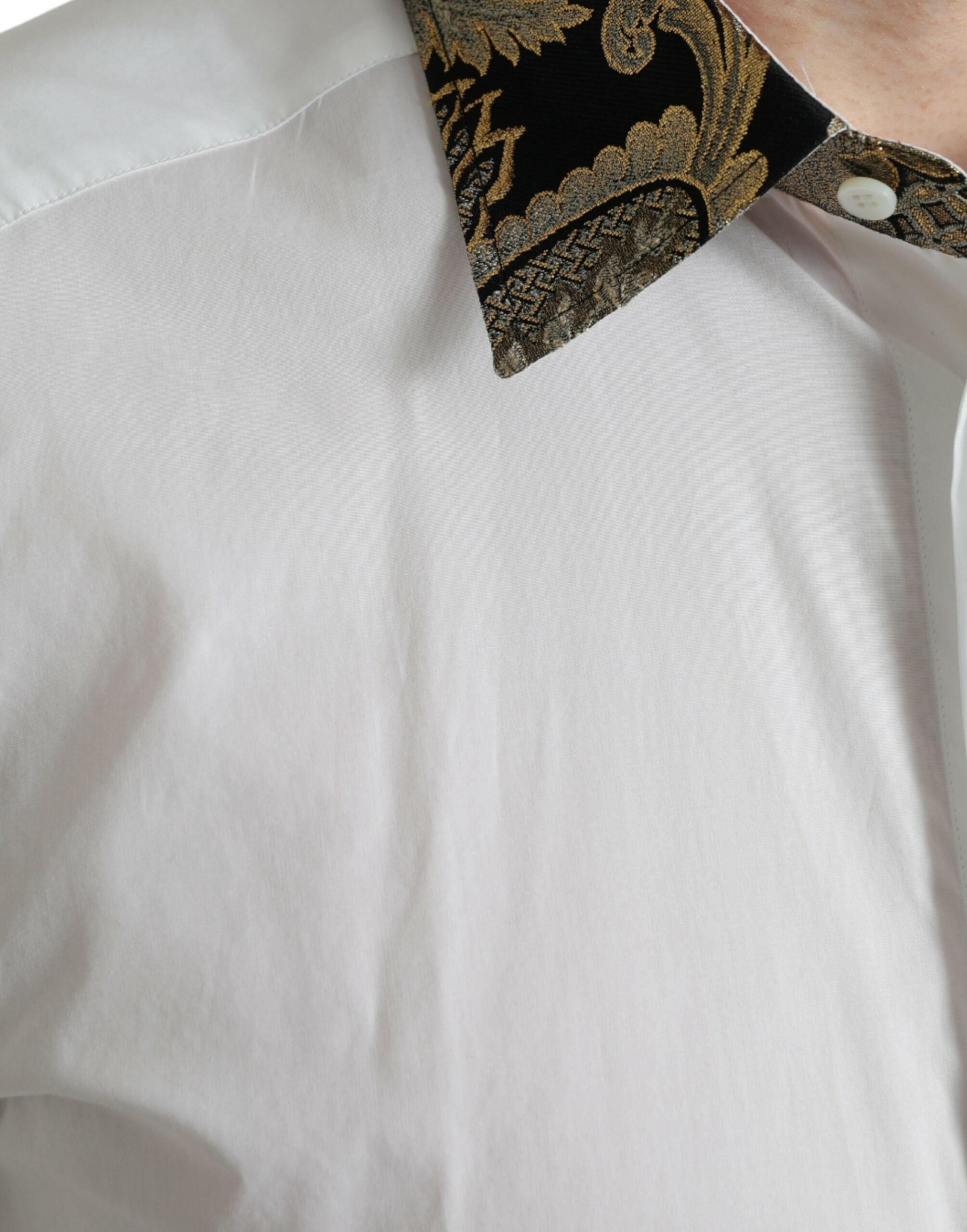 Wit katoenen jacquard formeel goudkleurig overhemd