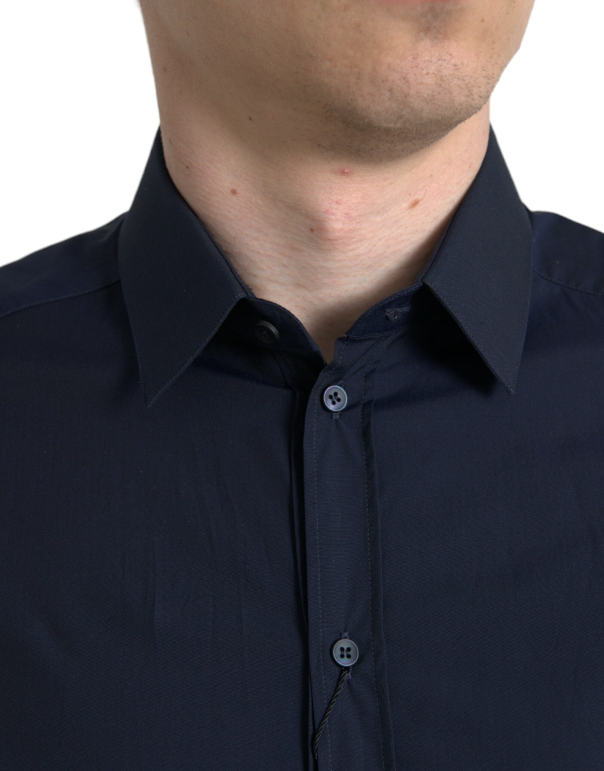 Marineblauw slim fit formeel goudkleurig overhemd