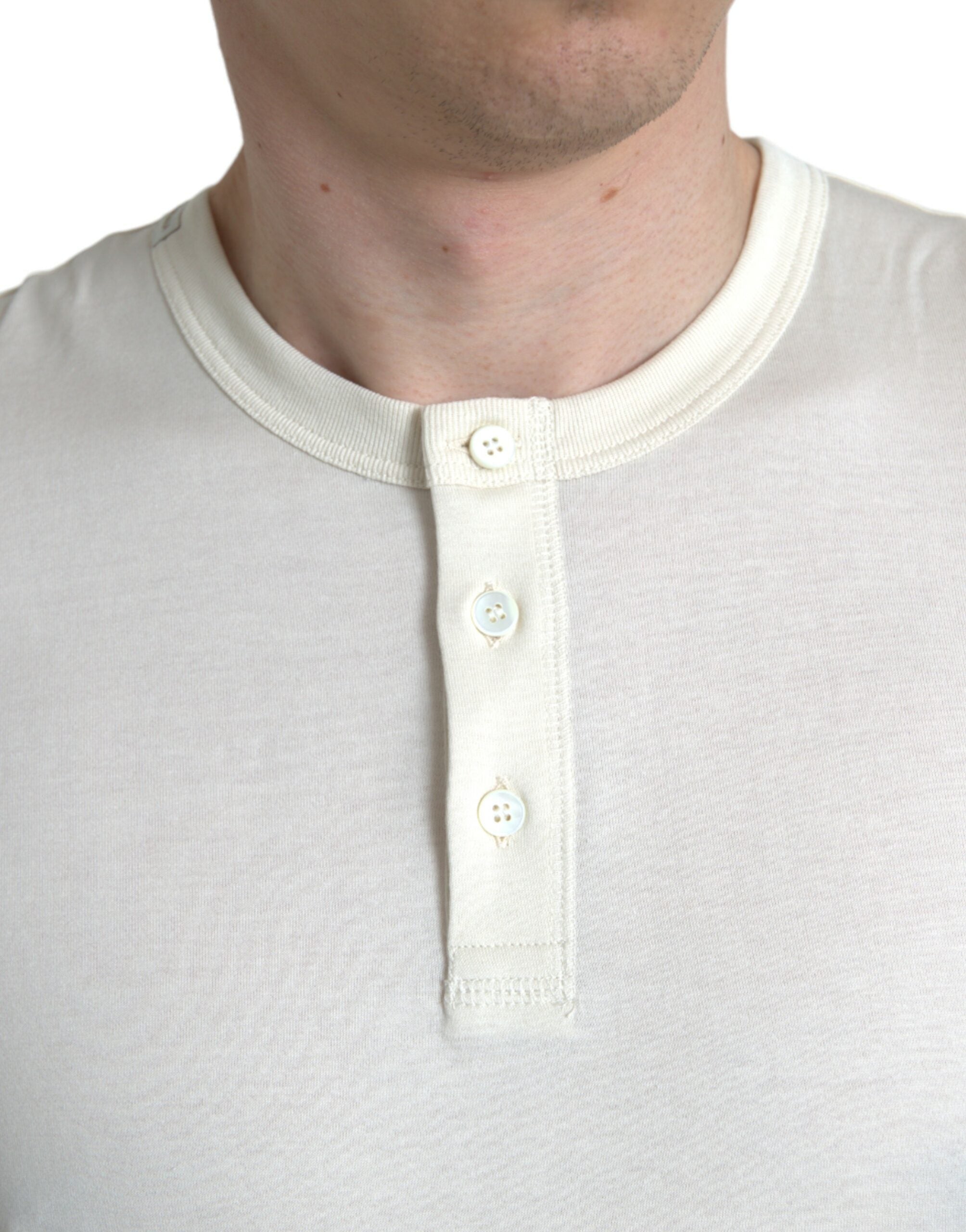 Off White Katoenen Henley Pullover Trui