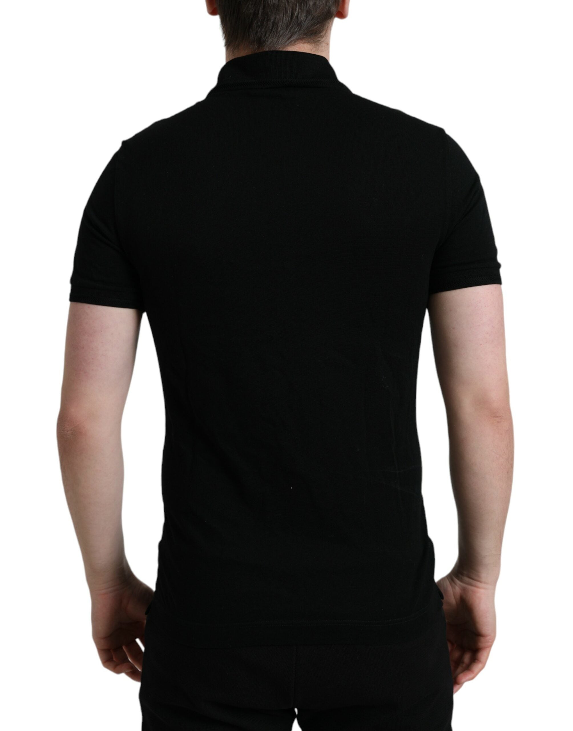Zwart T-shirt met korte mouwen en logokraag