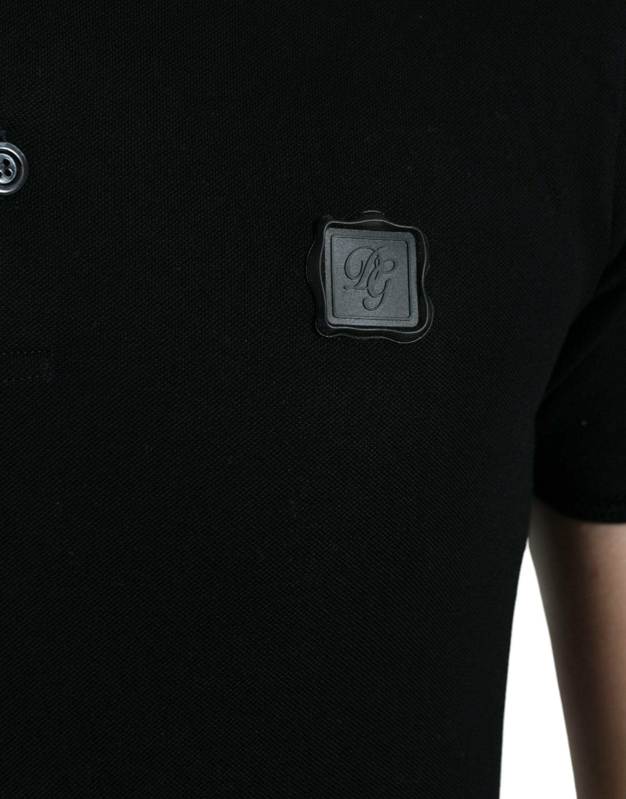 Zwart T-shirt met korte mouwen en logokraag
