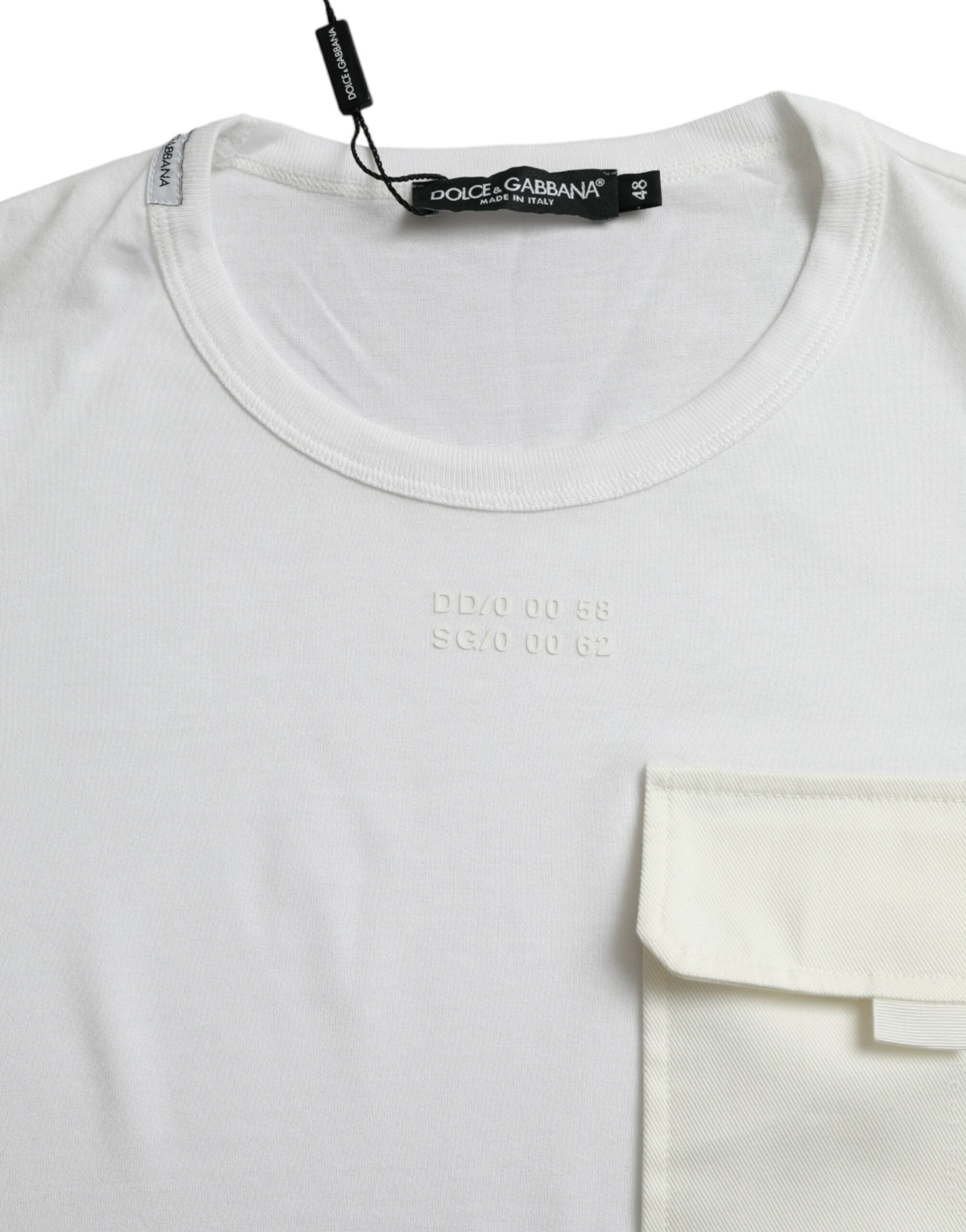 Wit katoenen T-shirt met korte mouwen en zakje