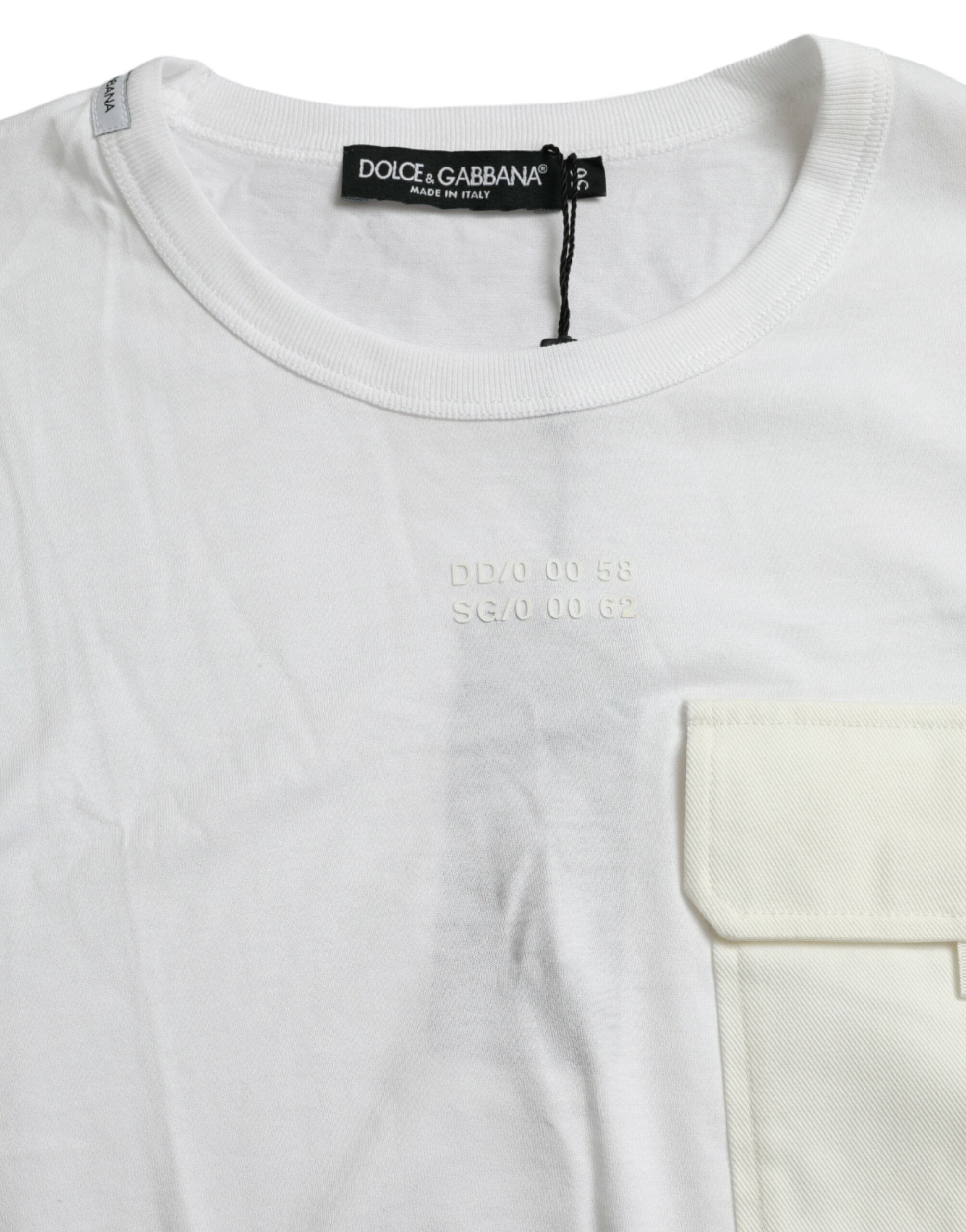 Wit katoenen T-shirt met korte mouwen en zakje