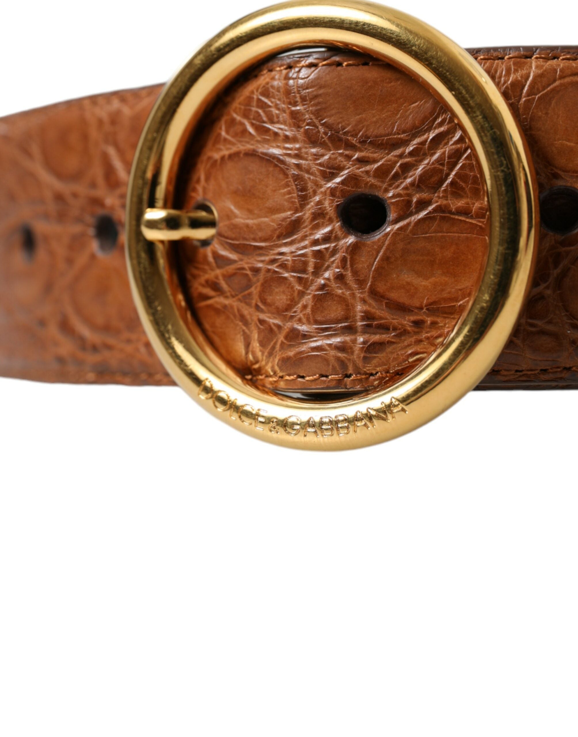 Bruine exotische leren riem met ronde gesp