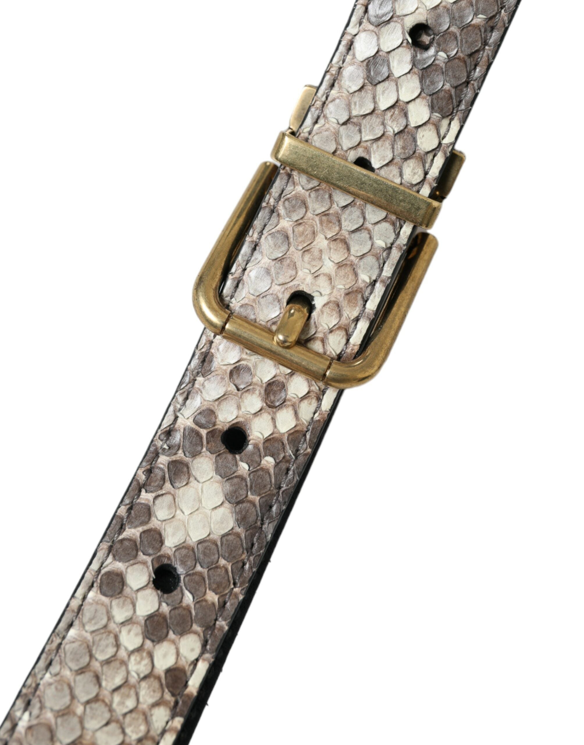 Bruine Python leren riem met gouden metalen gesp