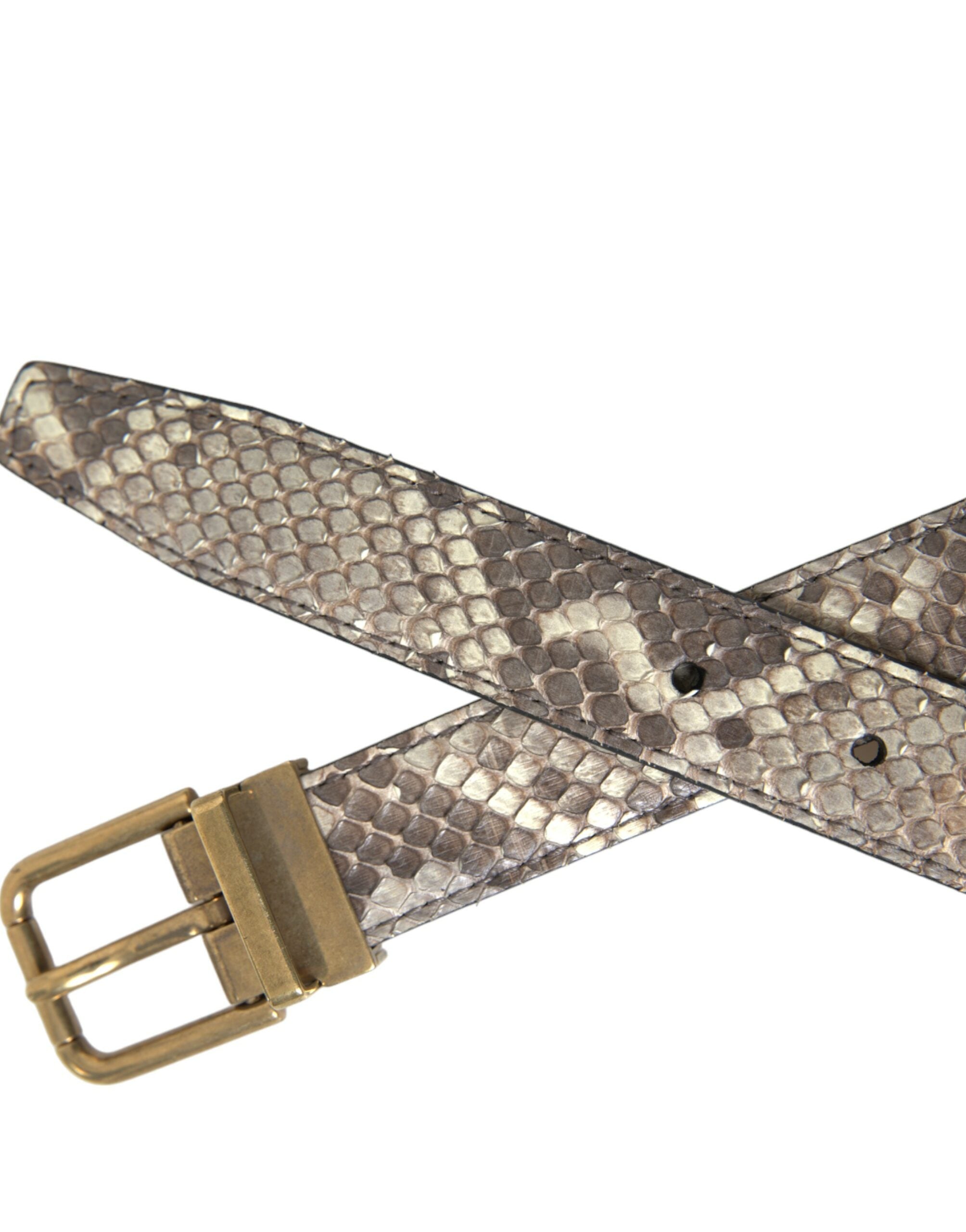Bruine Python leren riem met gouden metalen gesp