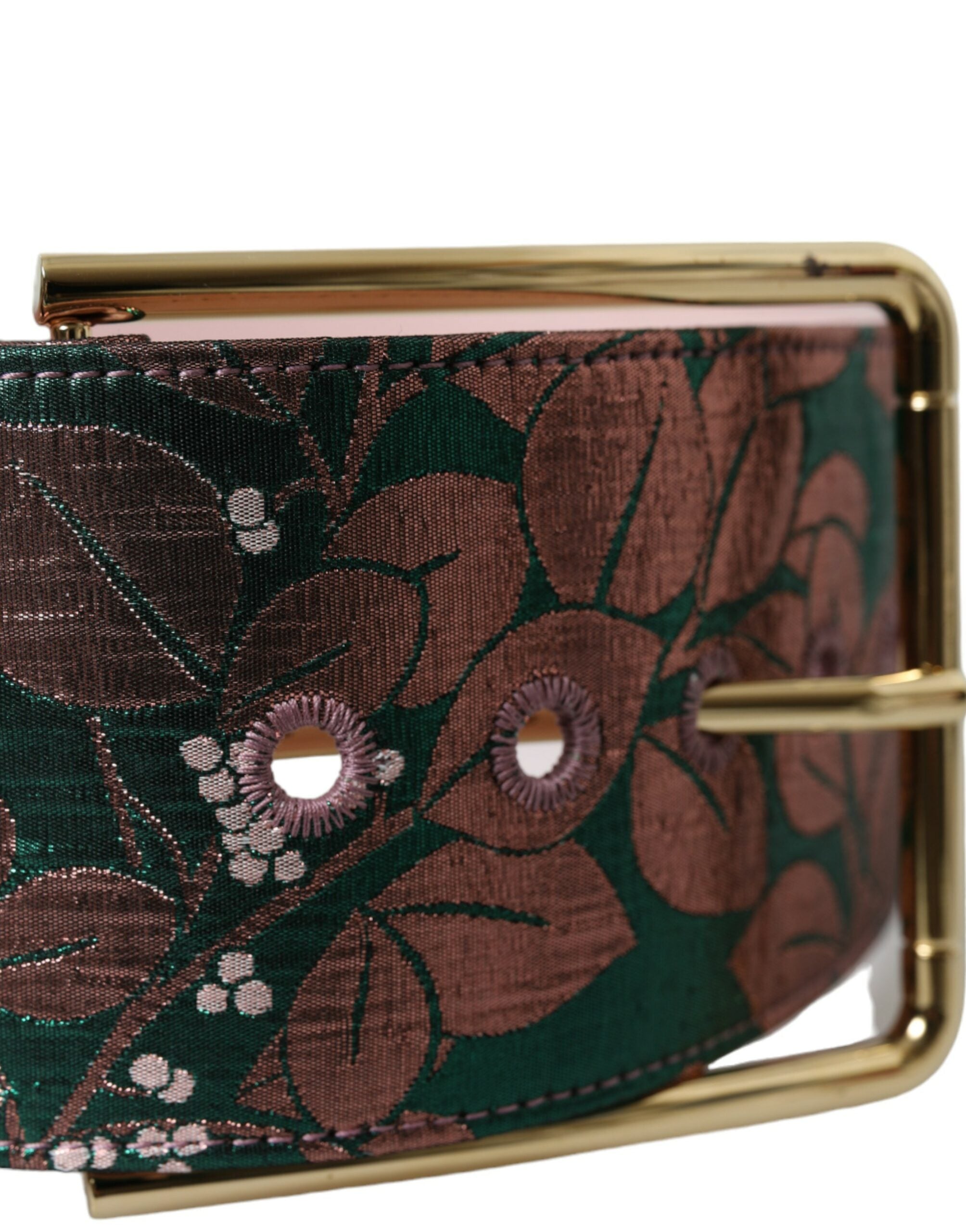 Veelkleurige bloemenjacquard lurex gouden gesp riem