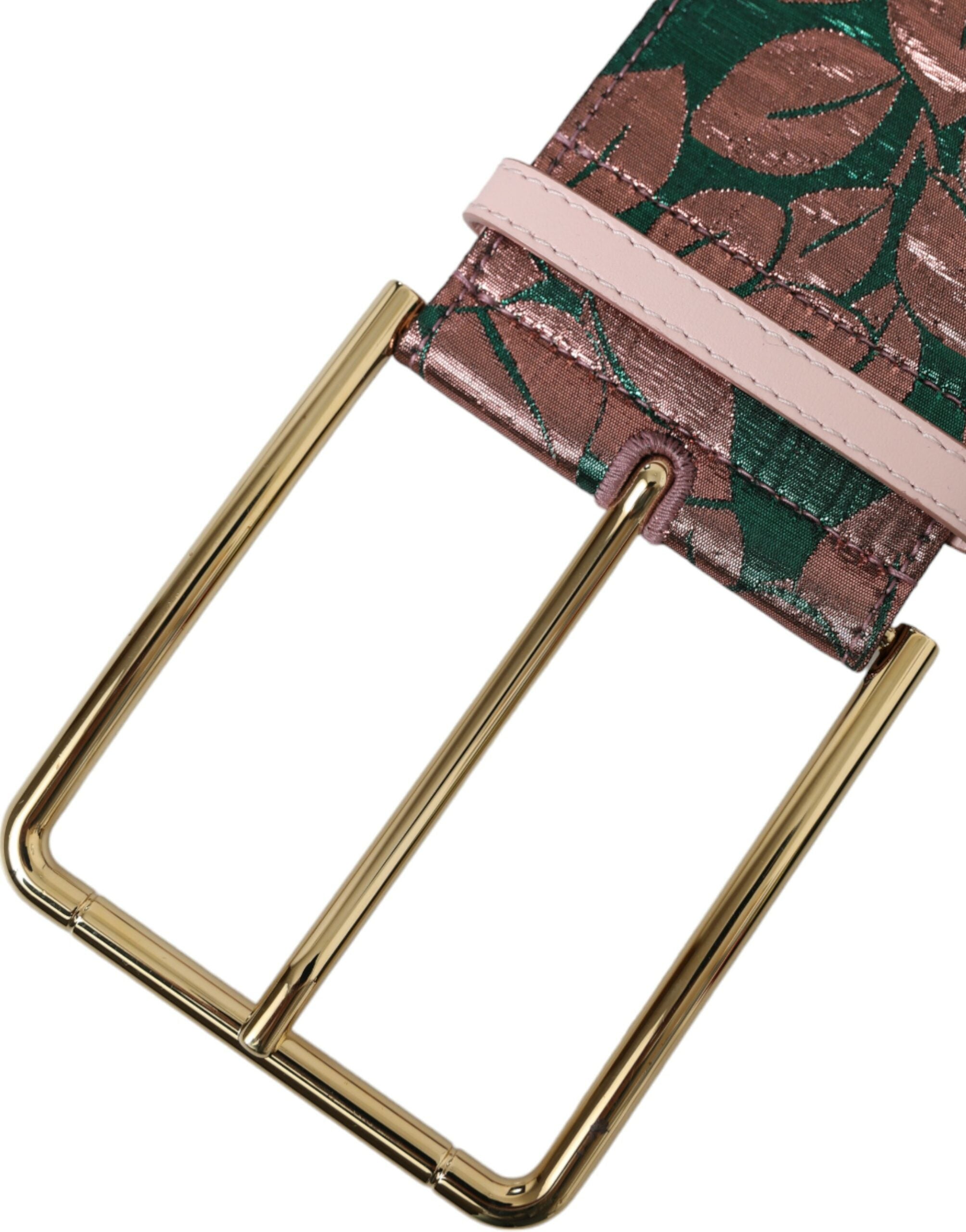 Veelkleurige bloemenjacquard lurex gouden gesp riem