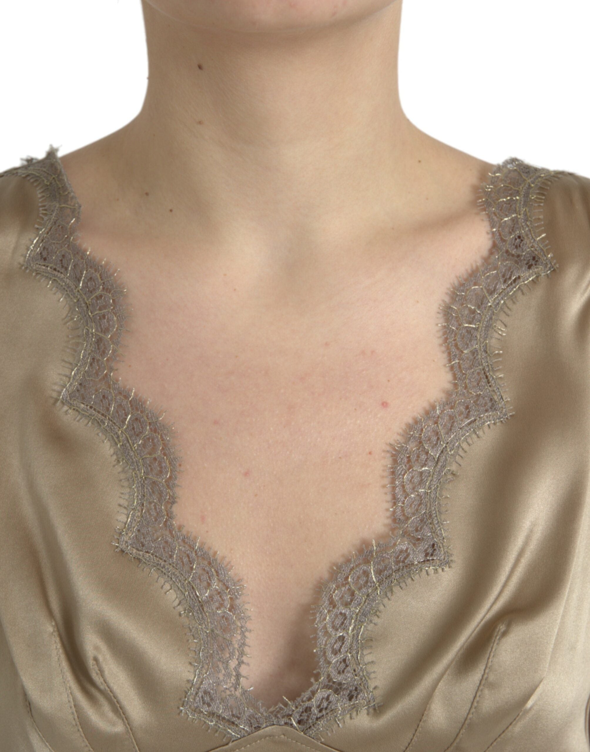 Bruine tanktop met V-hals en kantversiering