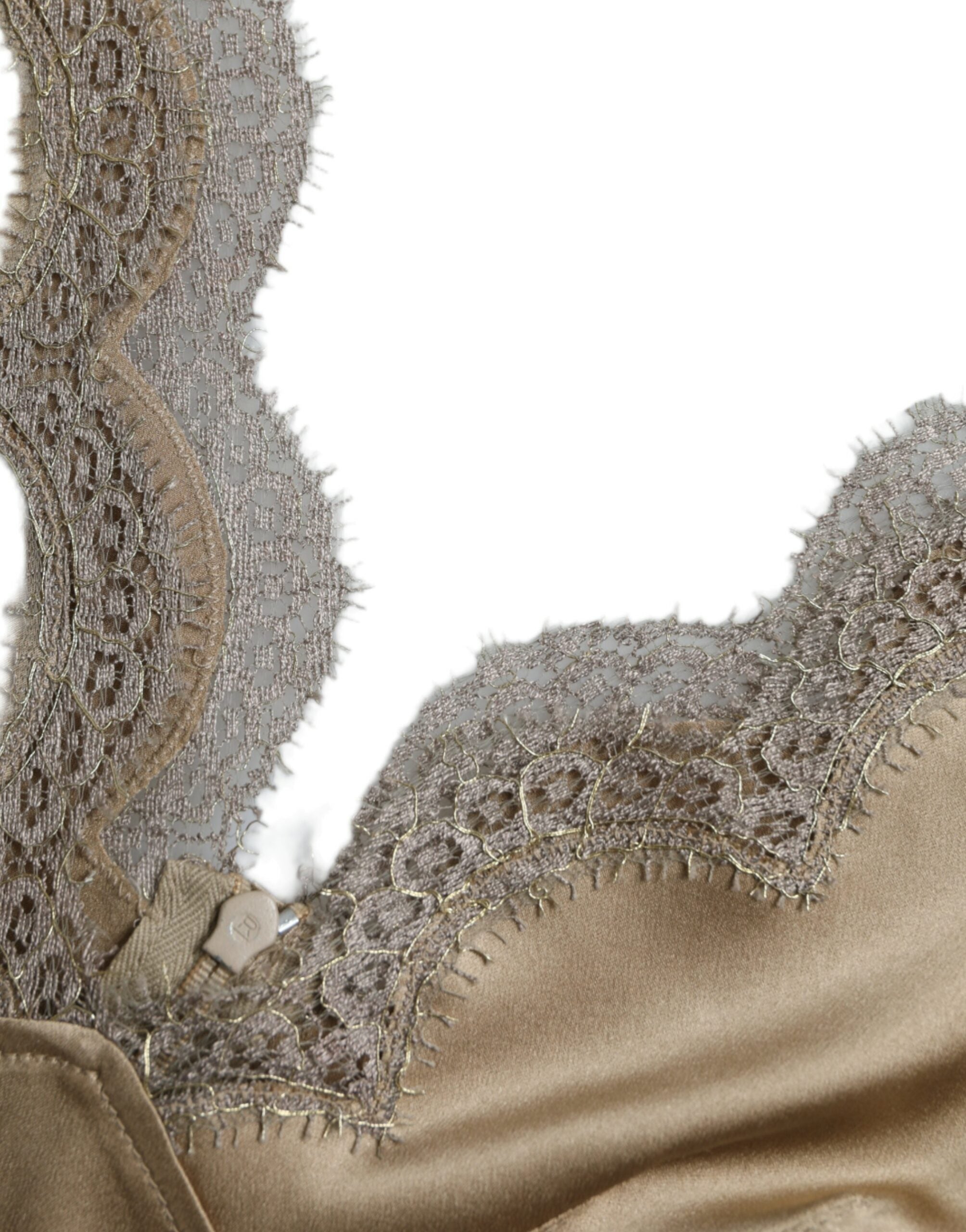 Bruine tanktop met V-hals en kantversiering