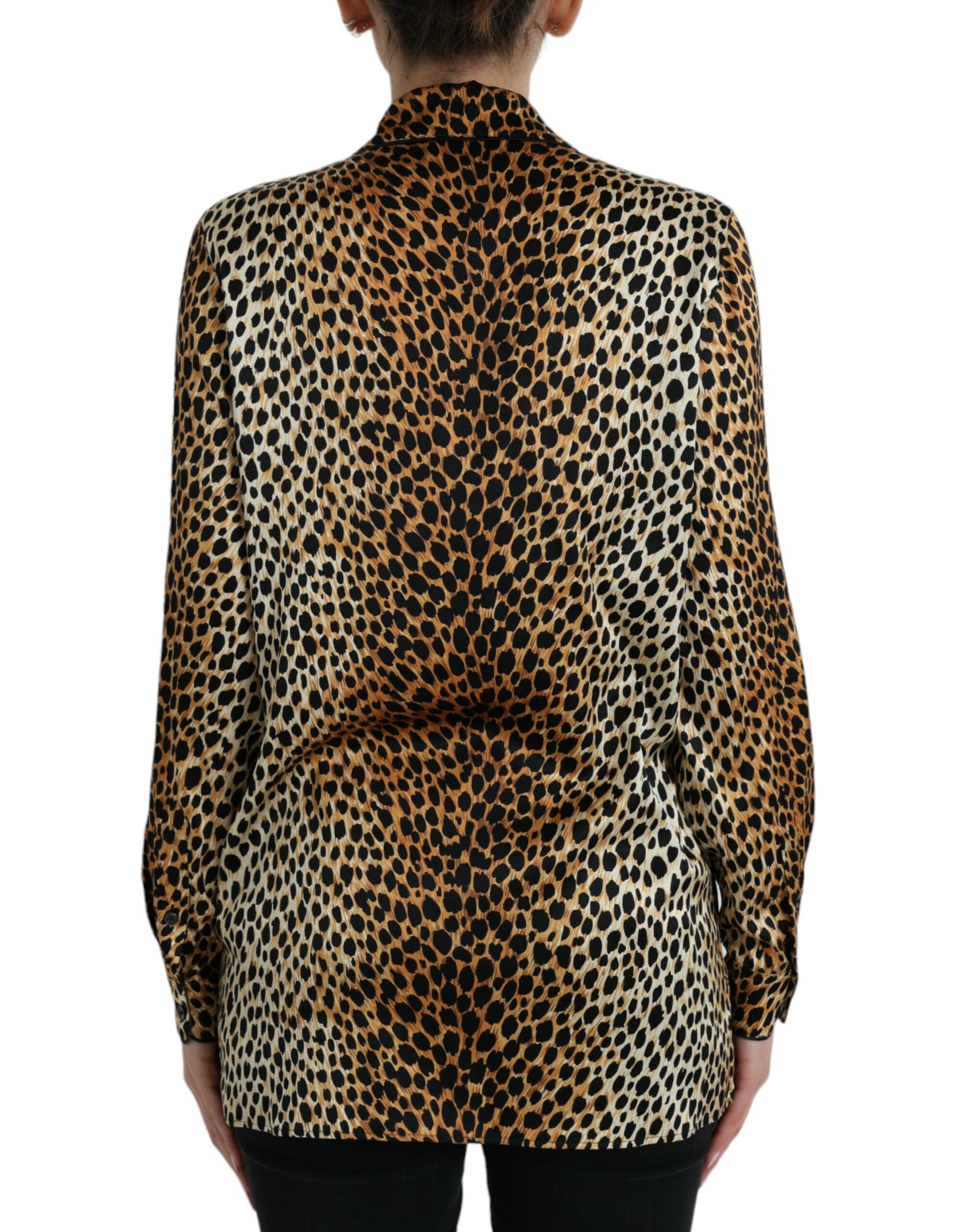 Bruine luipaardprint blouse met lange mouwen