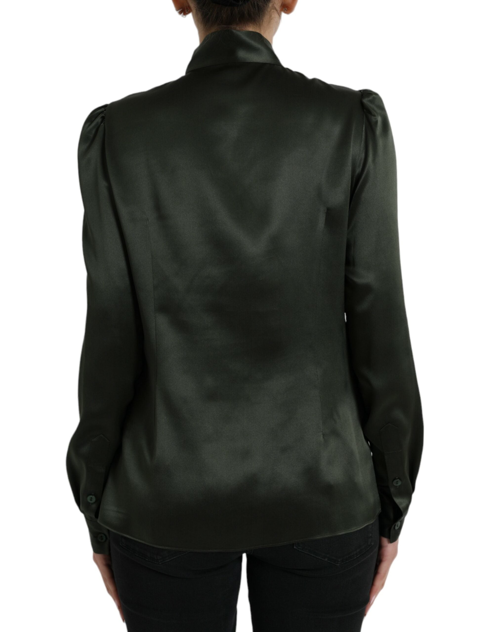 Grijze blouse met lange mouwen en Ascot-kraag