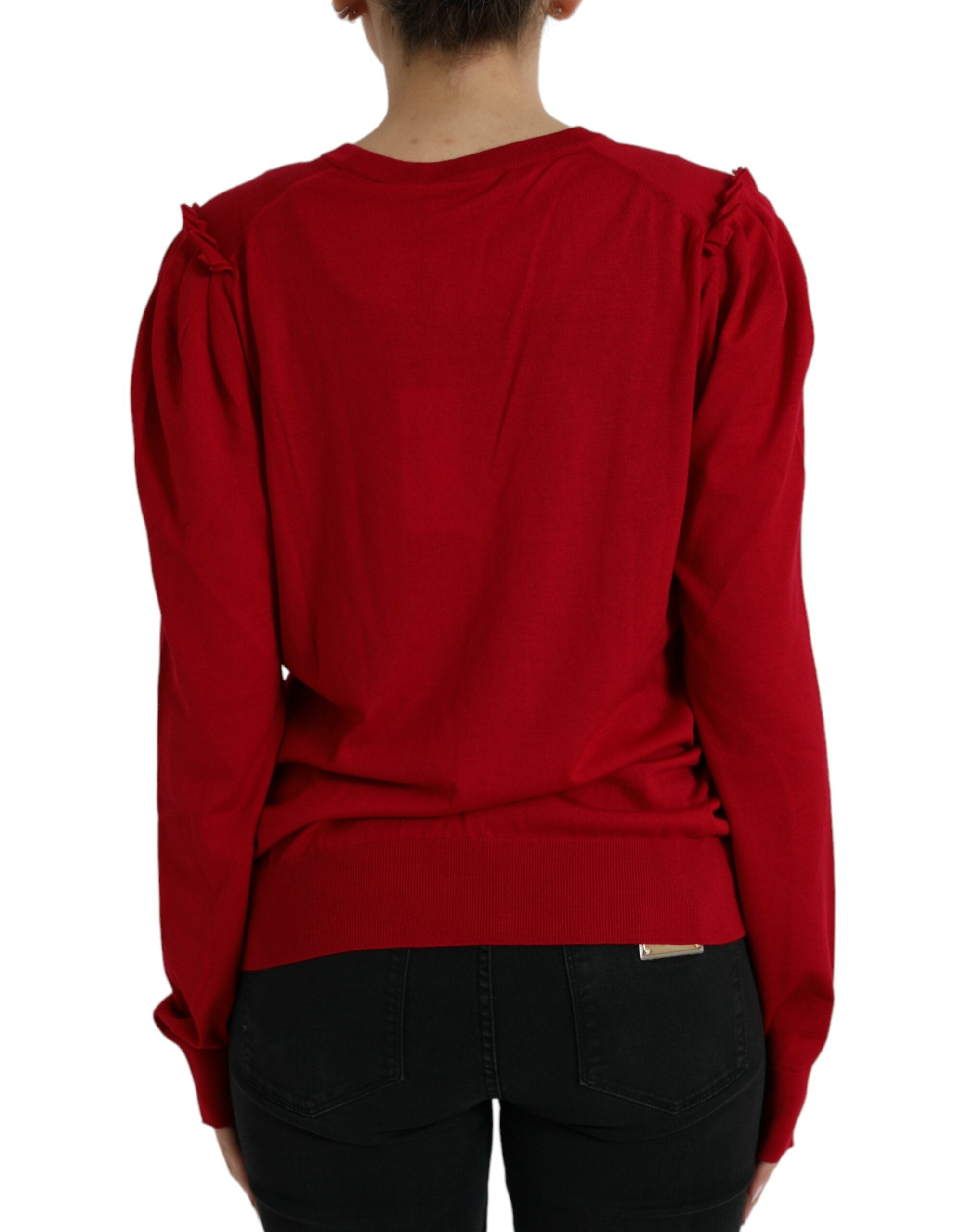 Rode wollen V-hals geknoopte cardigan trui