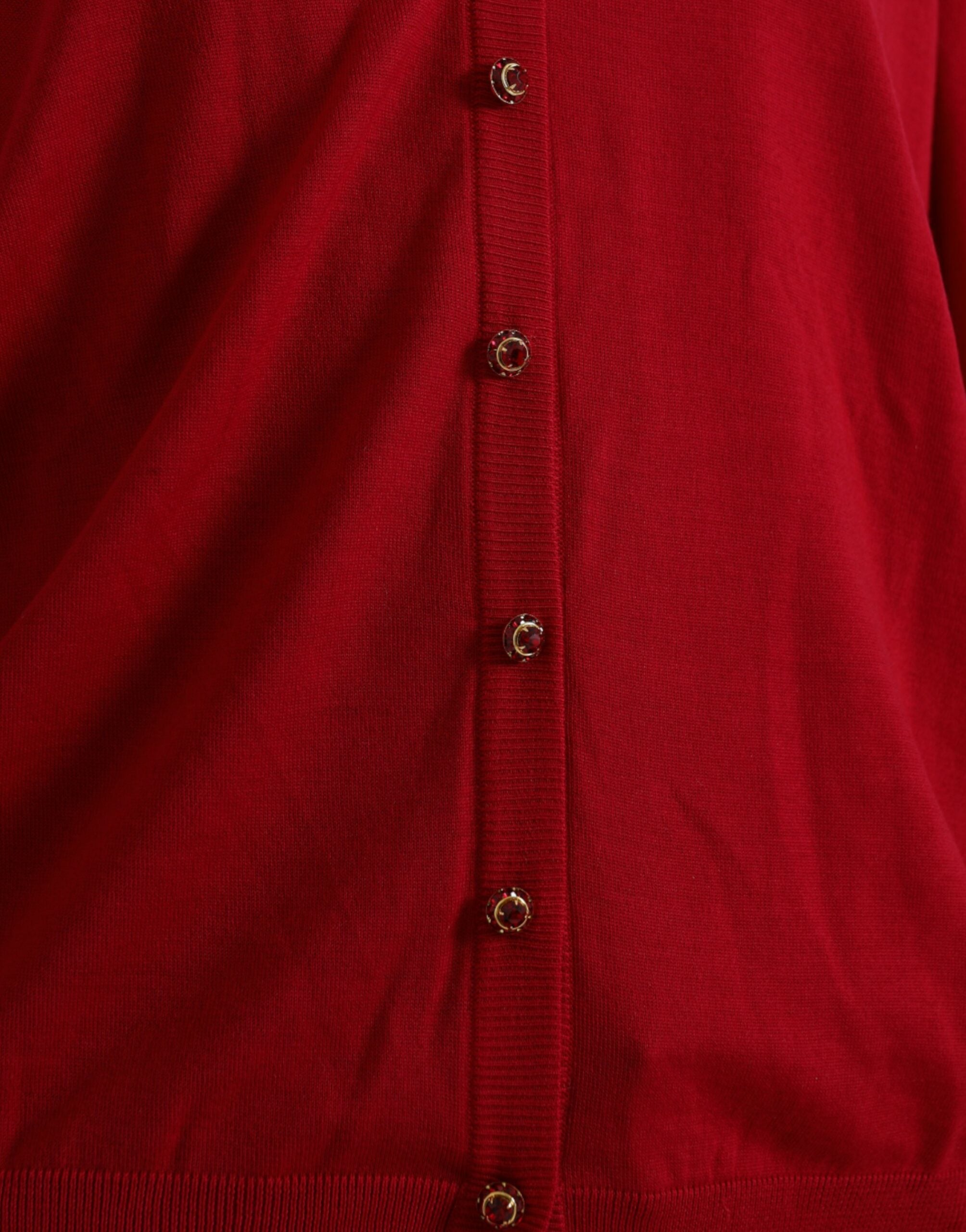 Rode wollen V-hals geknoopte cardigan trui