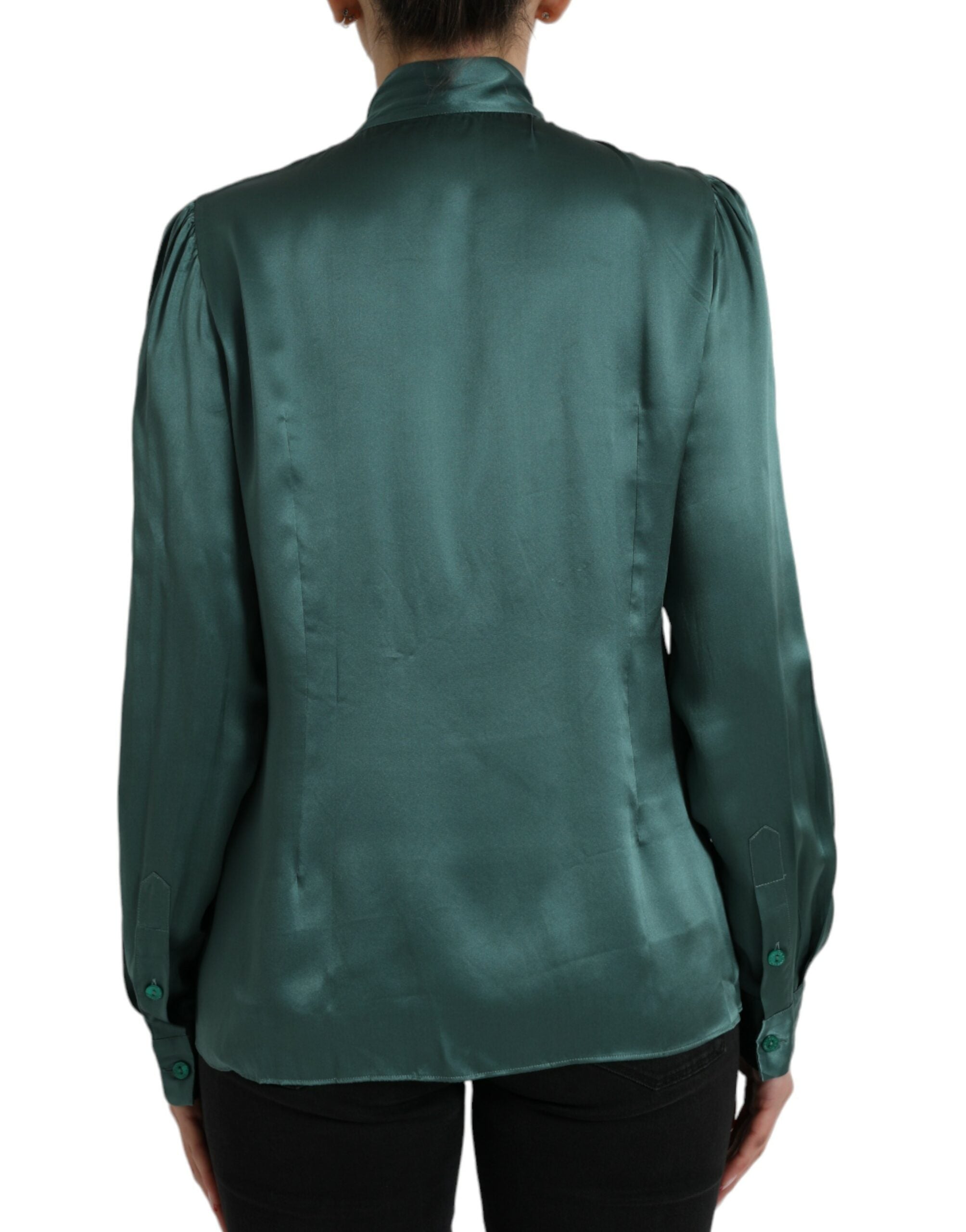 Donkergroene zijden Ascot kraag blouse top