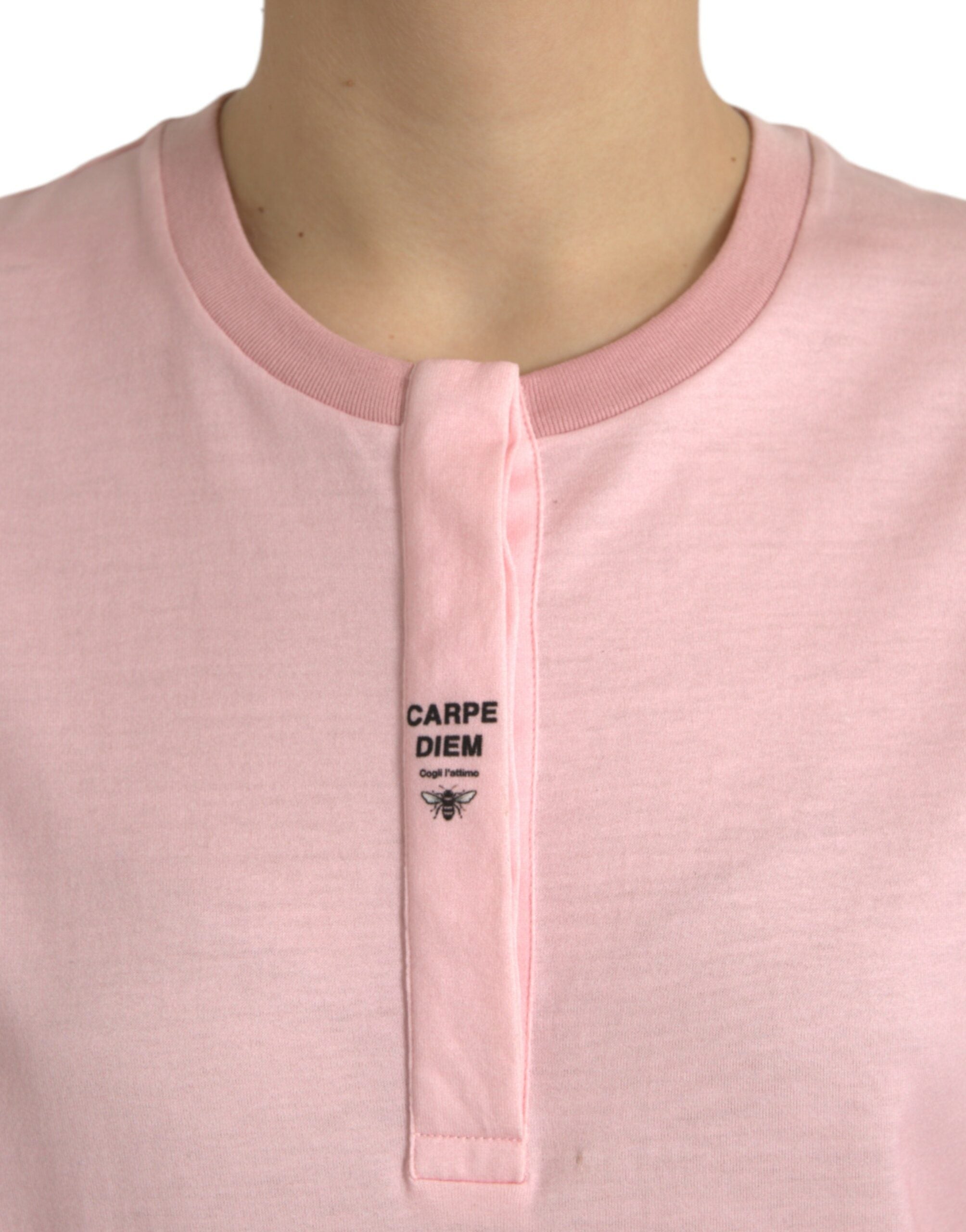 Roze katoenen T-shirt met korte mouwen en bloemenprint
