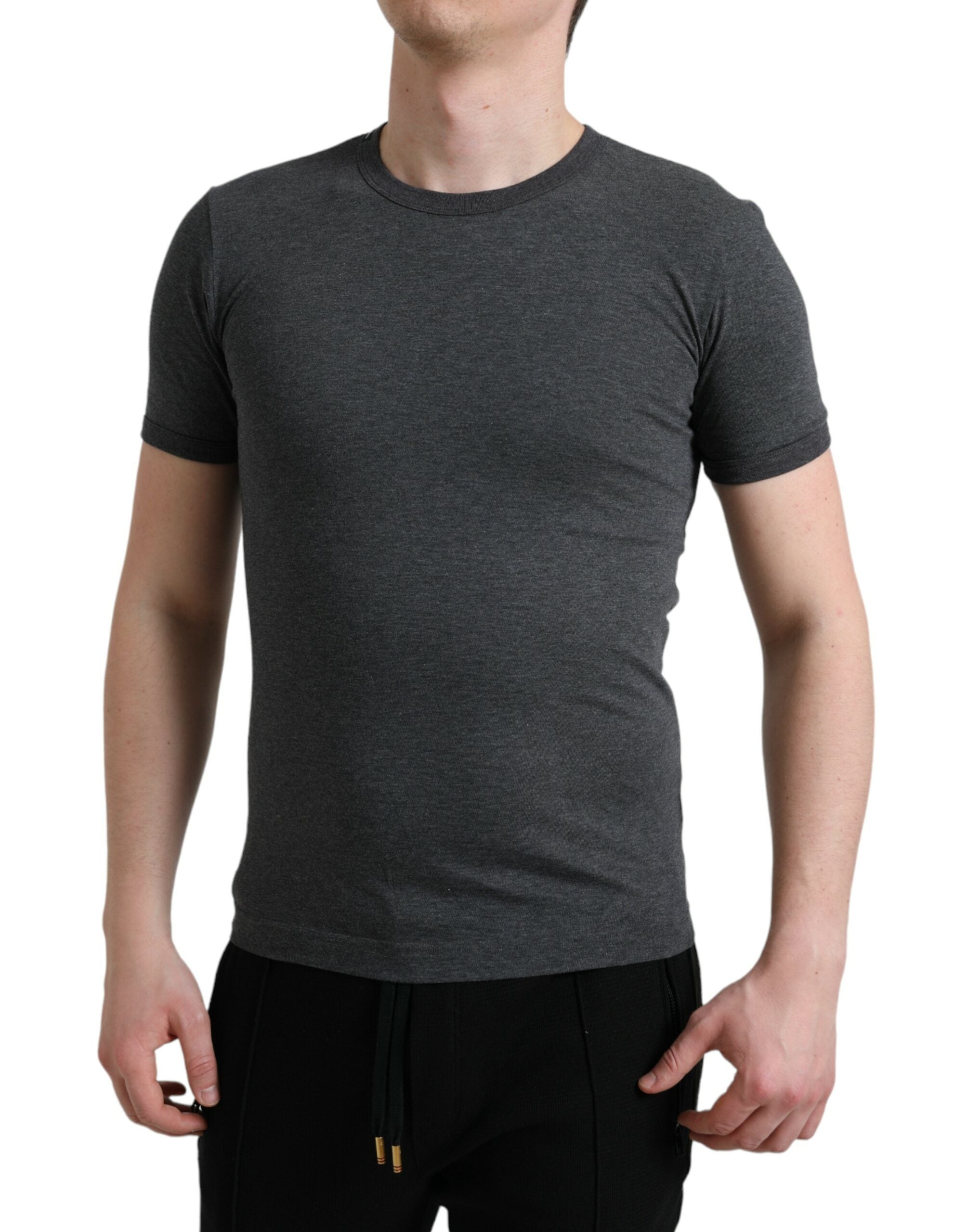Donkergrijs katoenen T-shirt met ronde hals