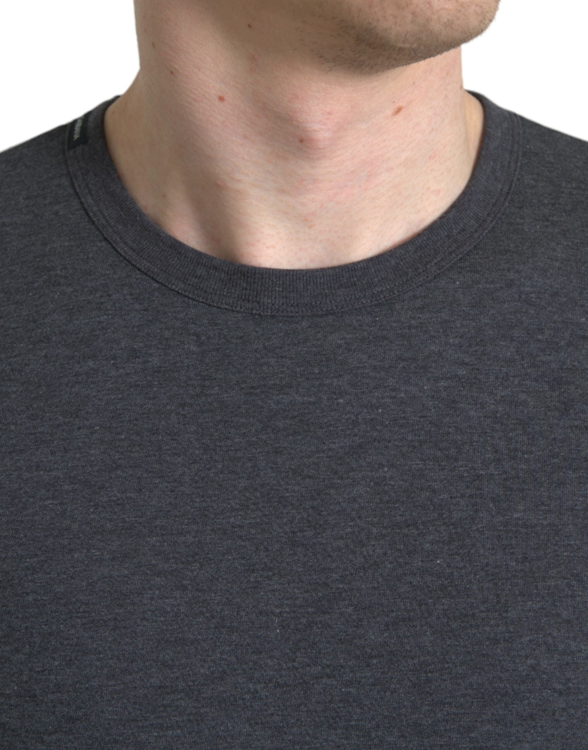 Donkergrijs katoenen T-shirt met ronde hals