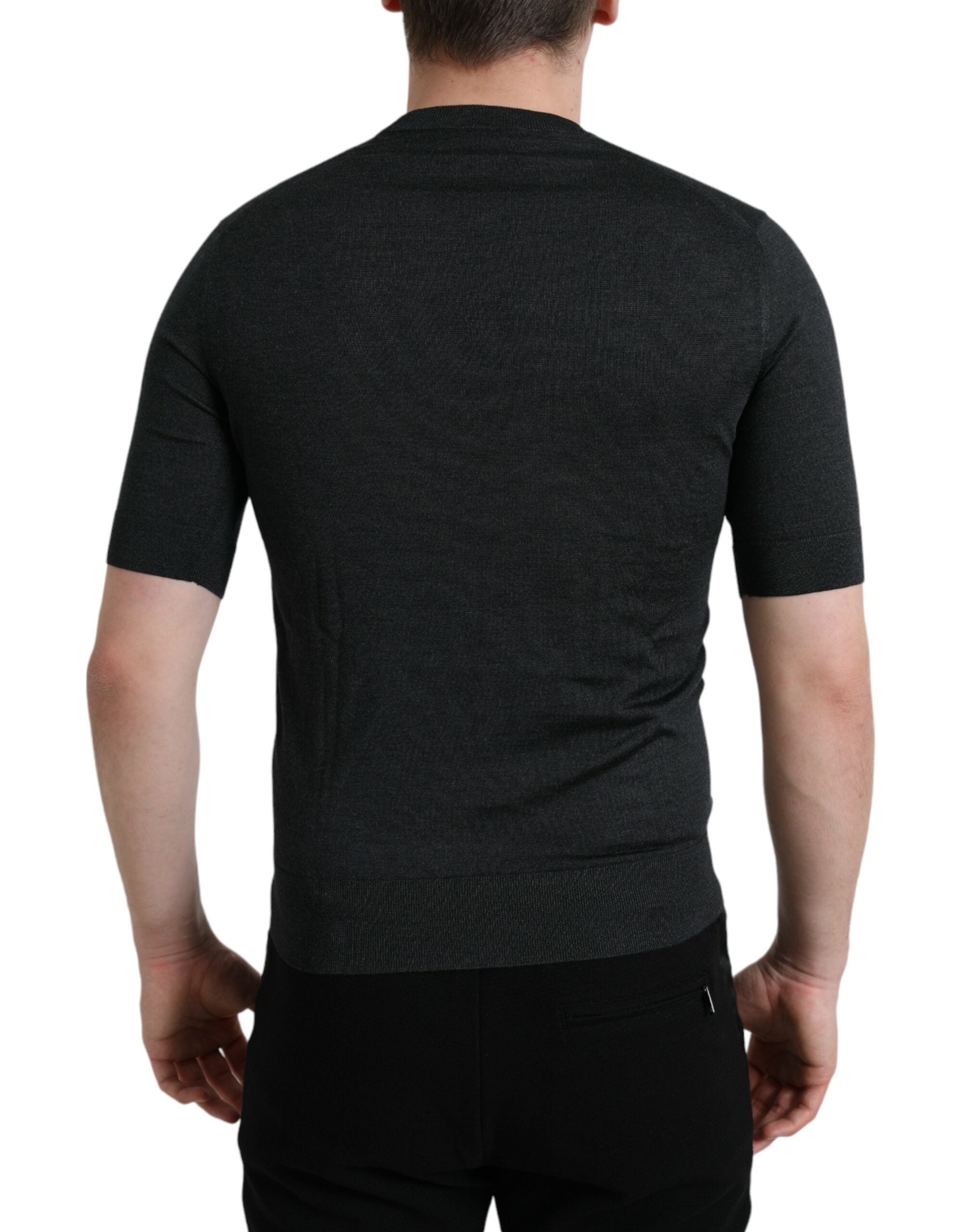Donkergrijs T-shirt met ronde hals en korte mouwen