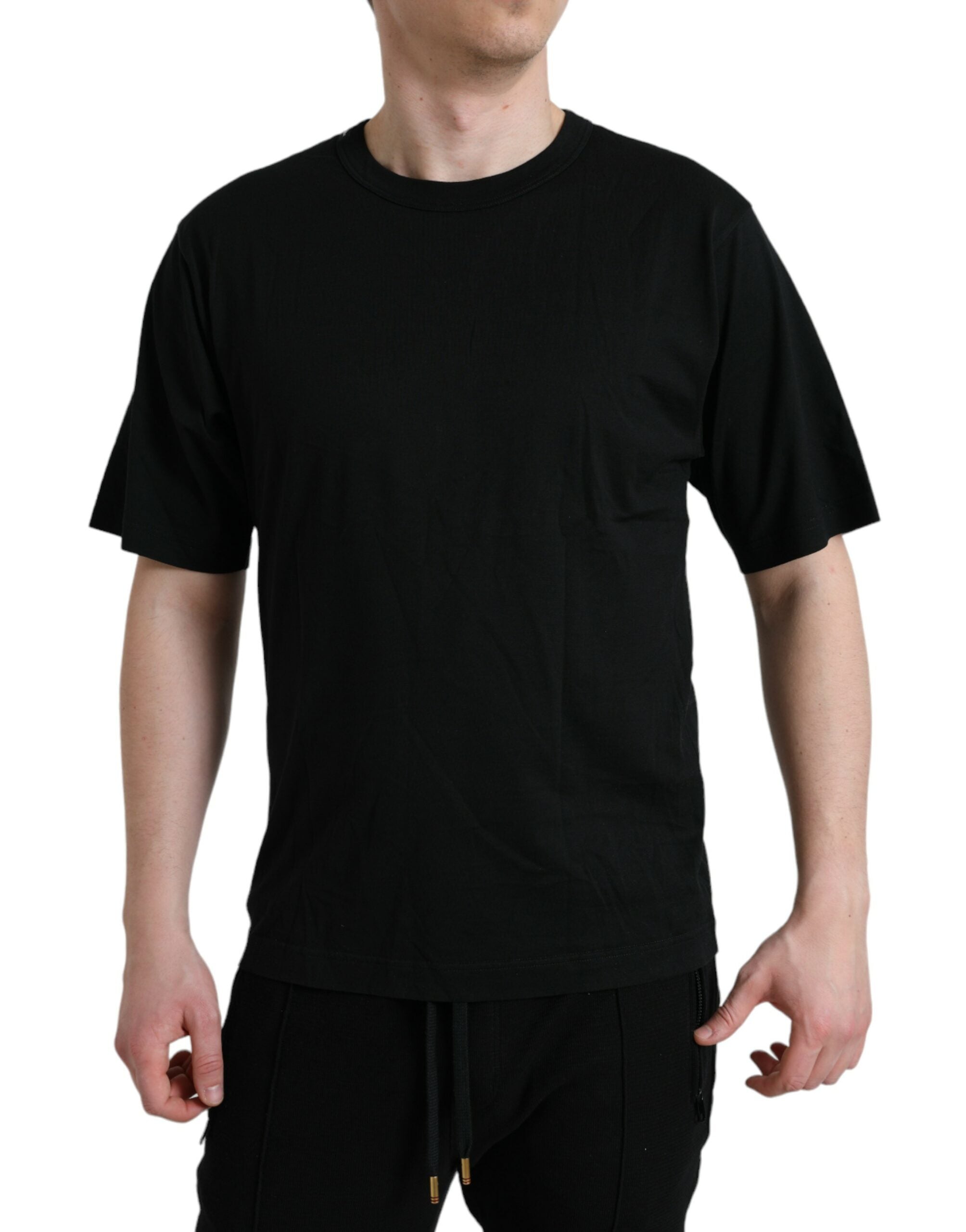 Zwart T-shirt met ronde hals en korte mouwen en logo-reliëf