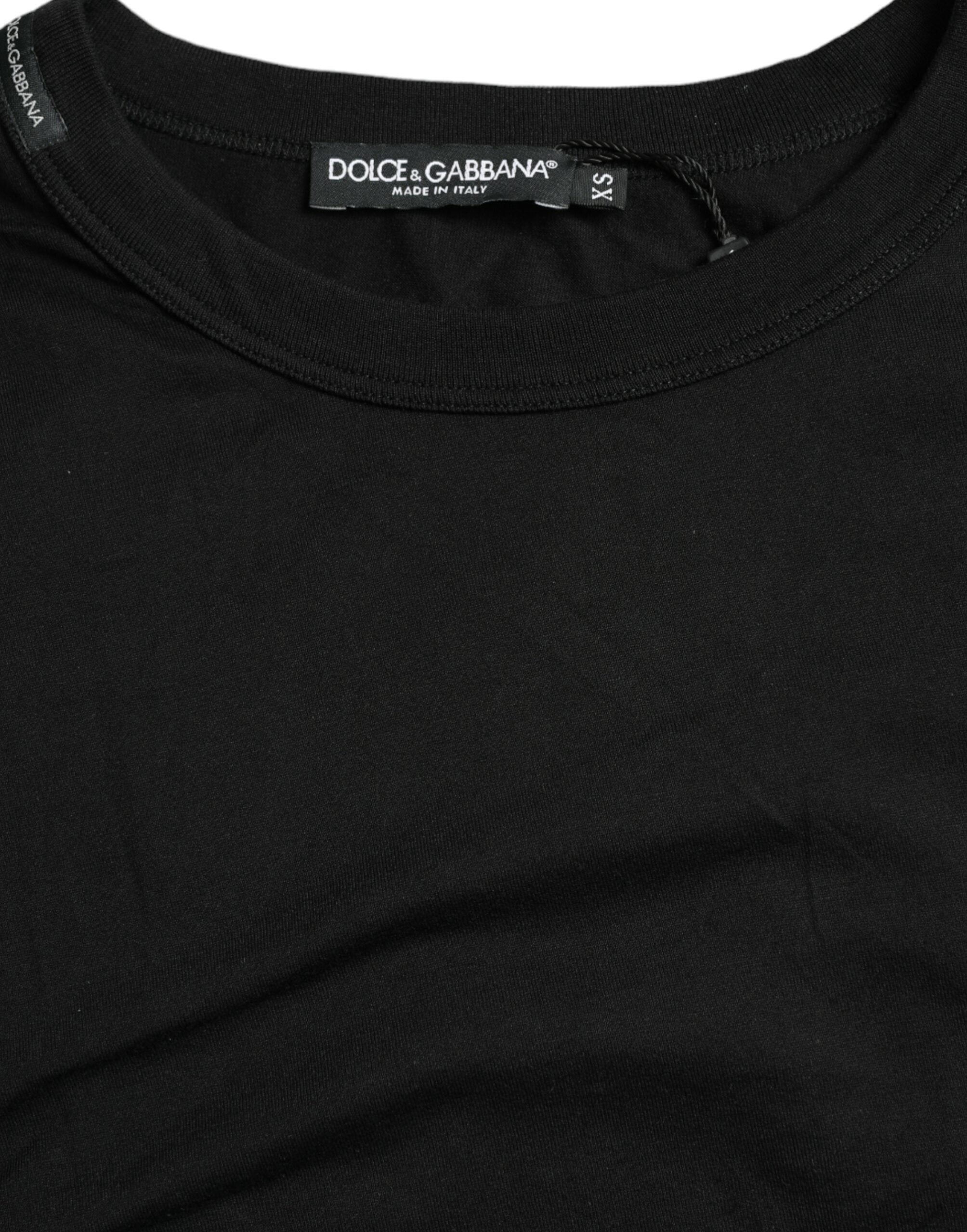 Zwart T-shirt met ronde hals en korte mouwen en logo-reliëf