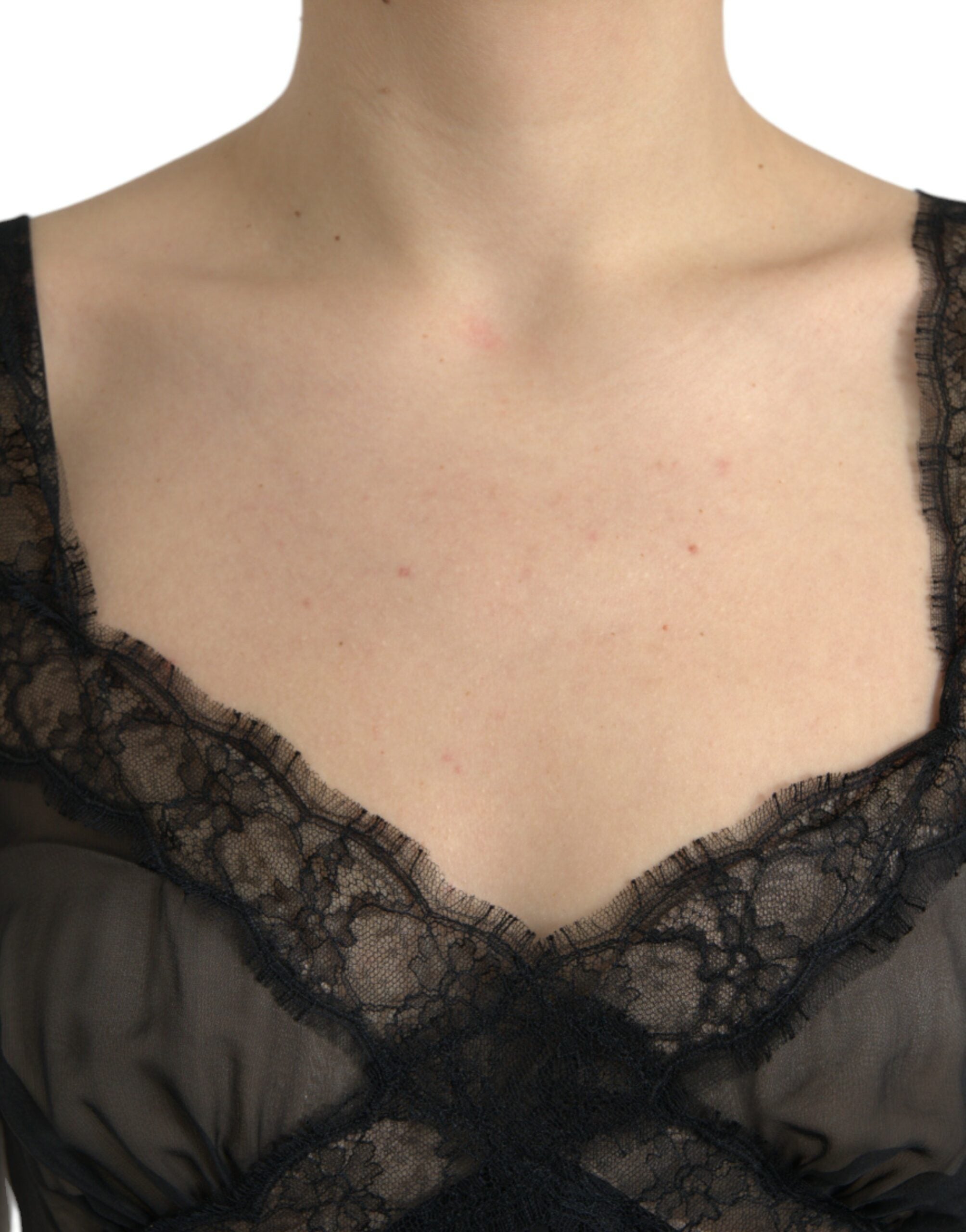 Zwarte zijden geplooide kanten chiffon mini-jurk