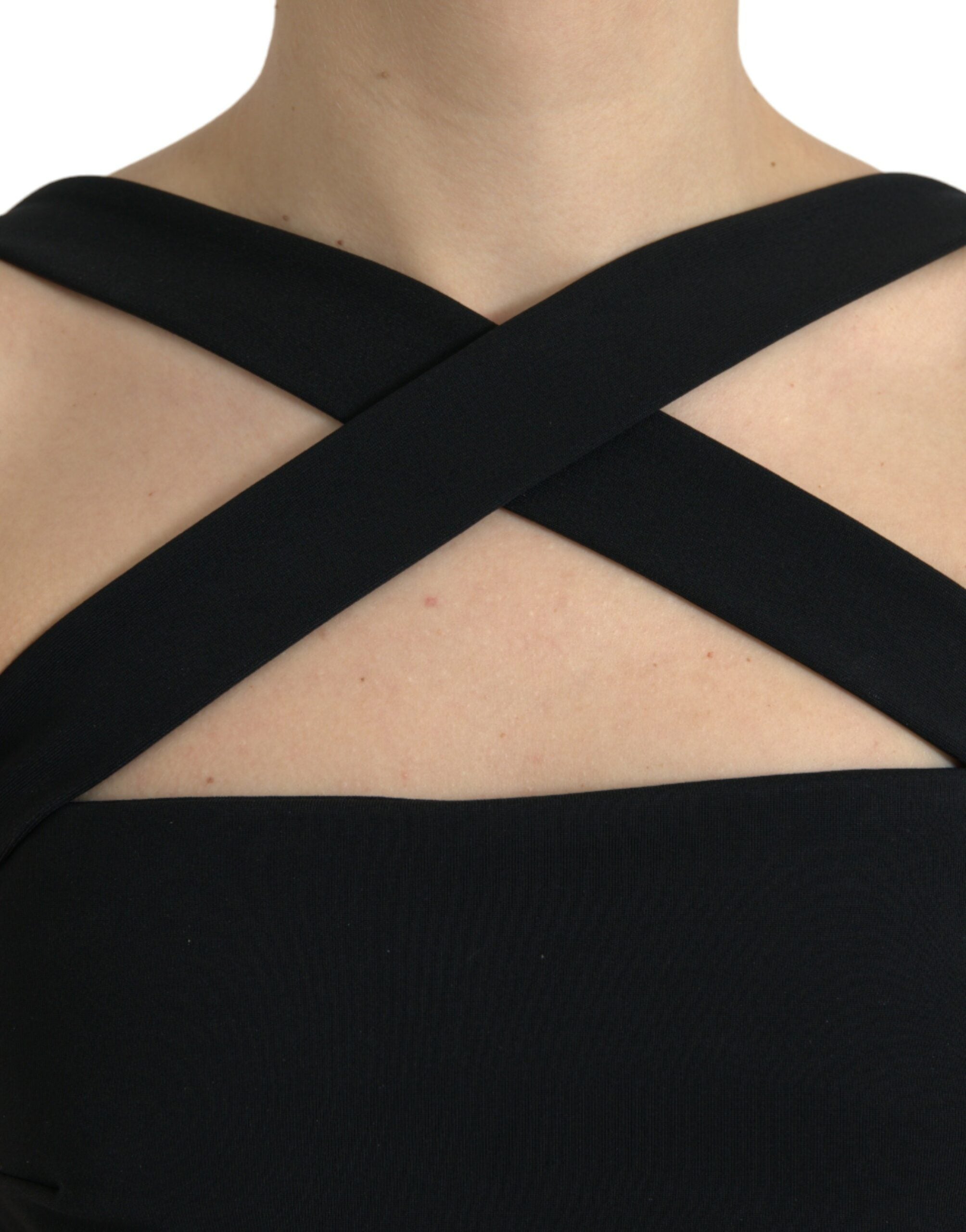 Zwarte mouwloze midi-jurk met halterhals