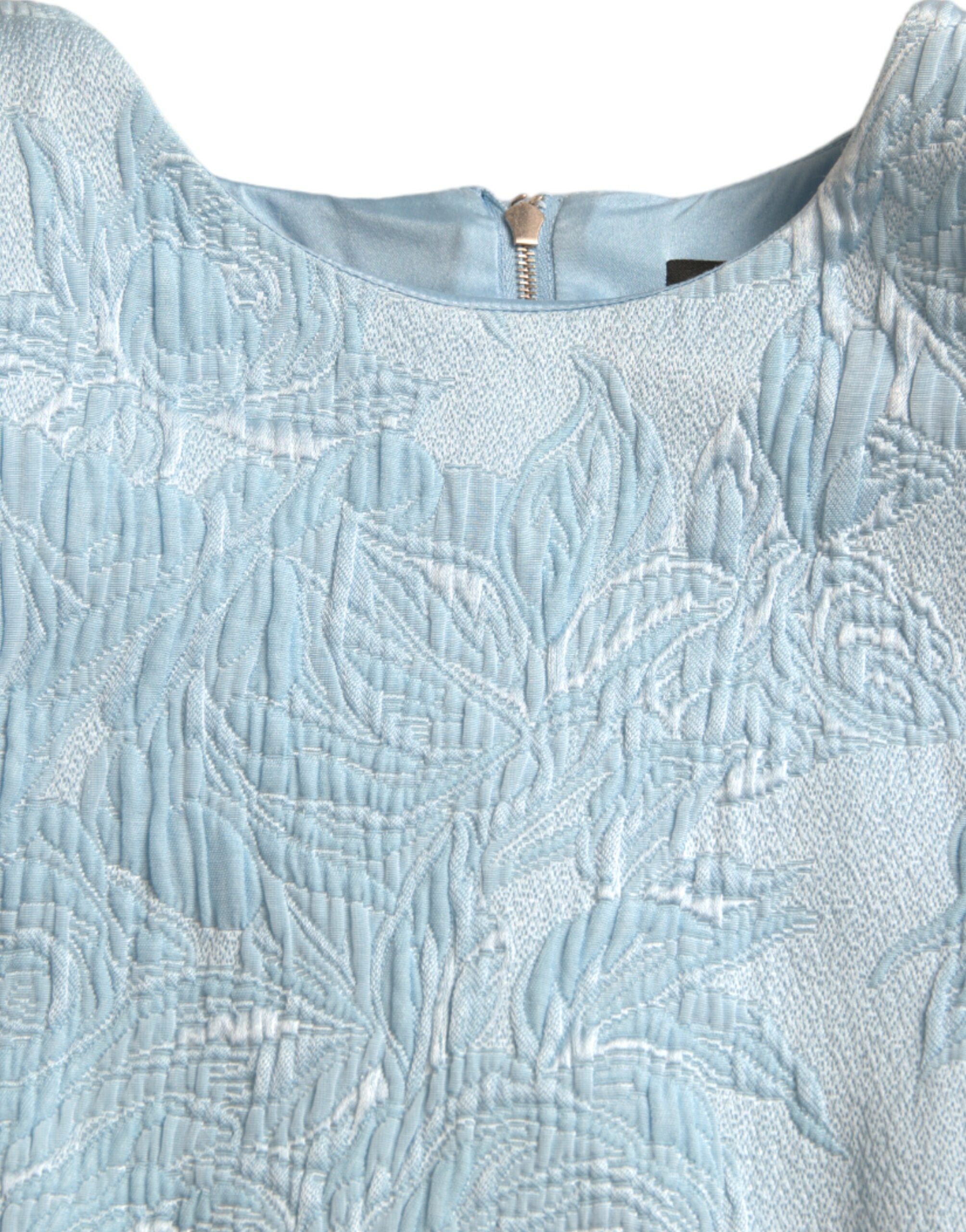 Lichtblauwe mini-jurk met jacquardprint en bloemenprint