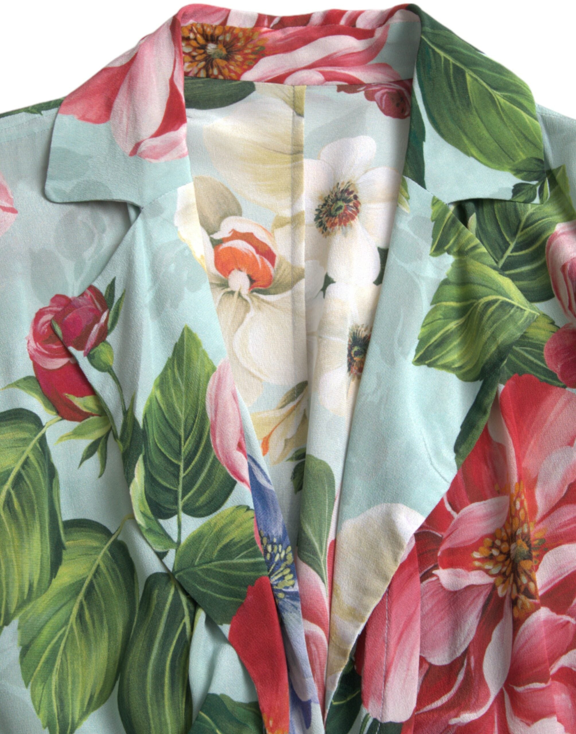Blauwe bloemenjurk met wijde pijpen en wikkel