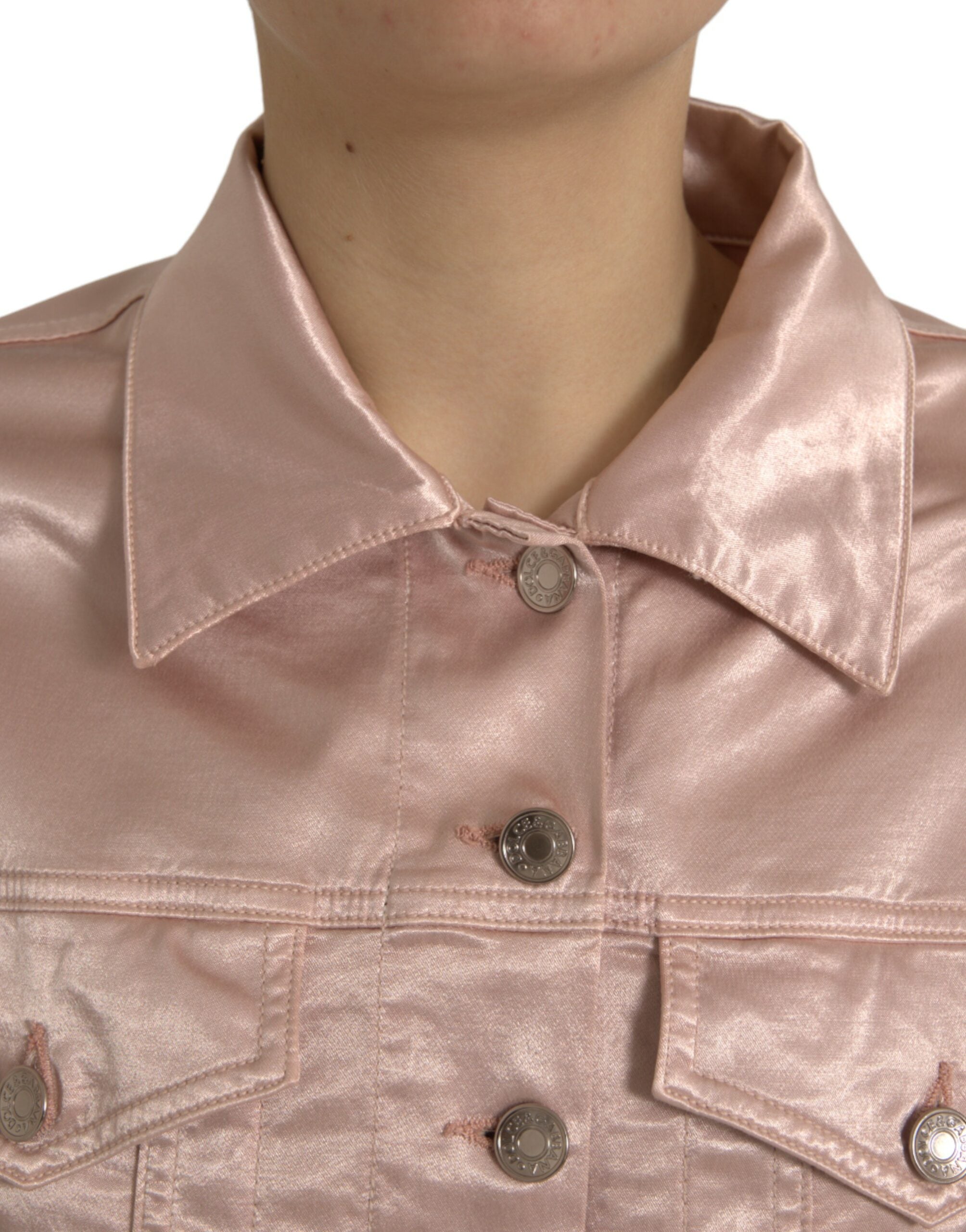 Roze katoenen stretch cropped jasje met kraag