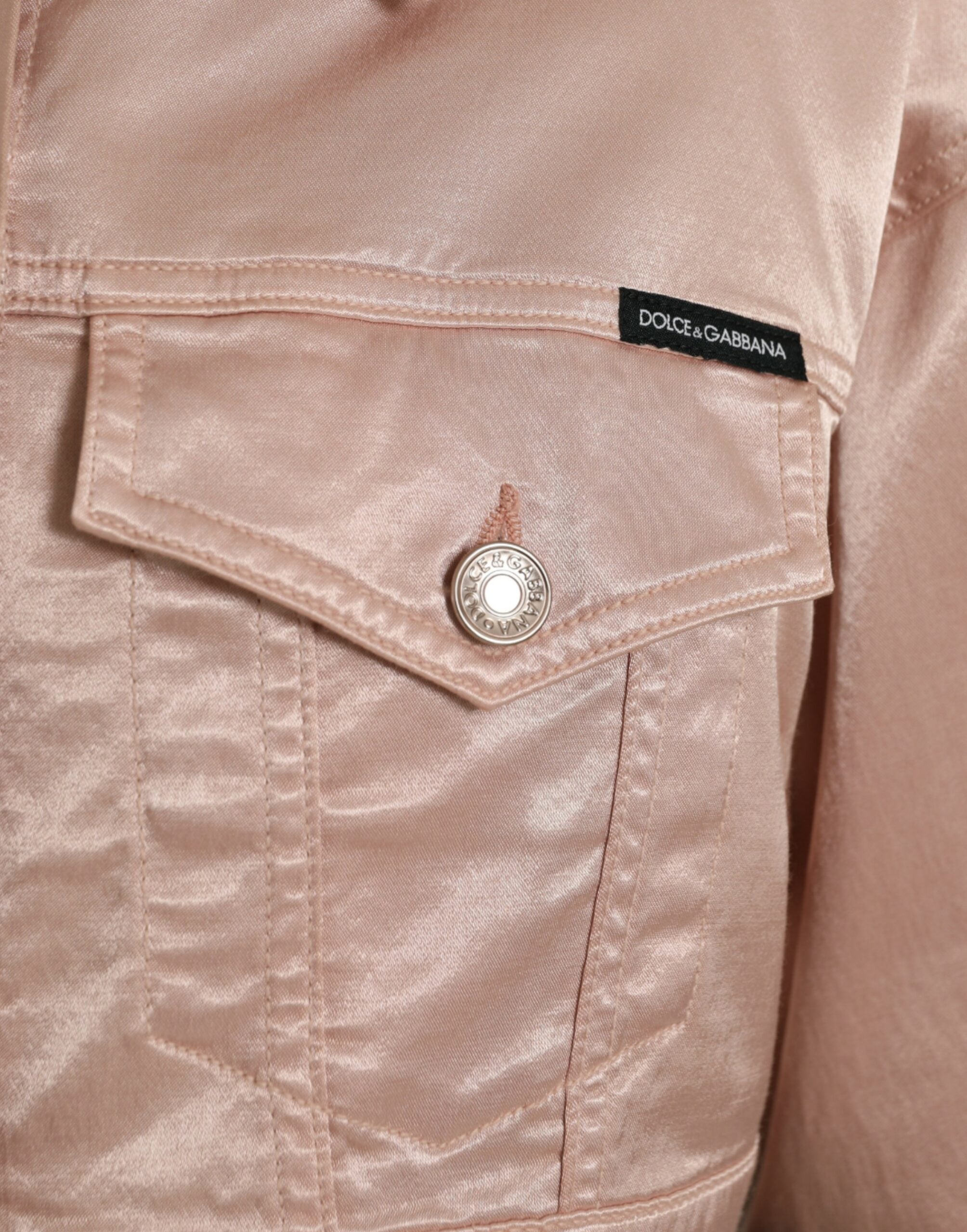 Roze katoenen stretch cropped jasje met kraag