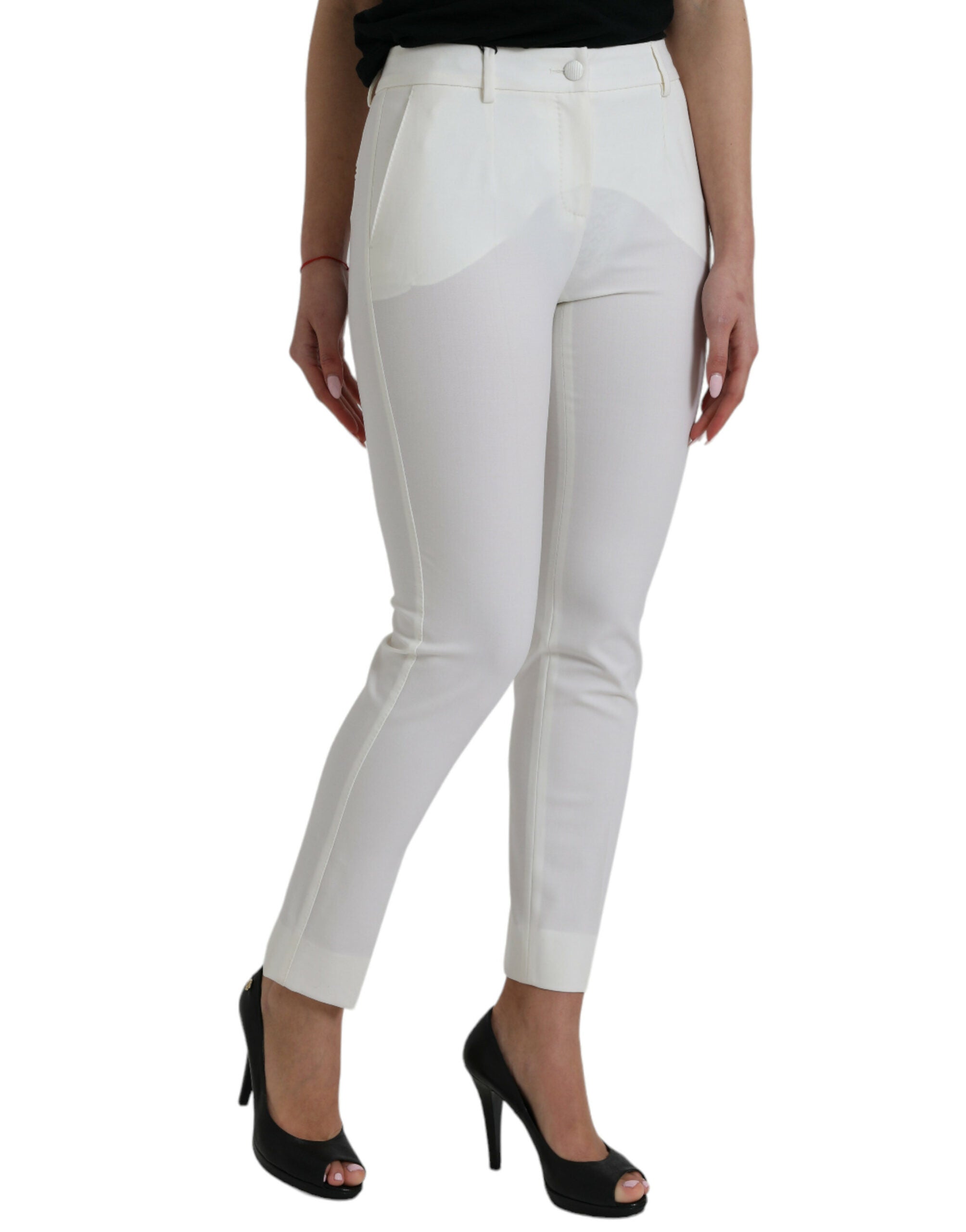 Witte wollen broek met taps toelopende taille en middelhoge taille