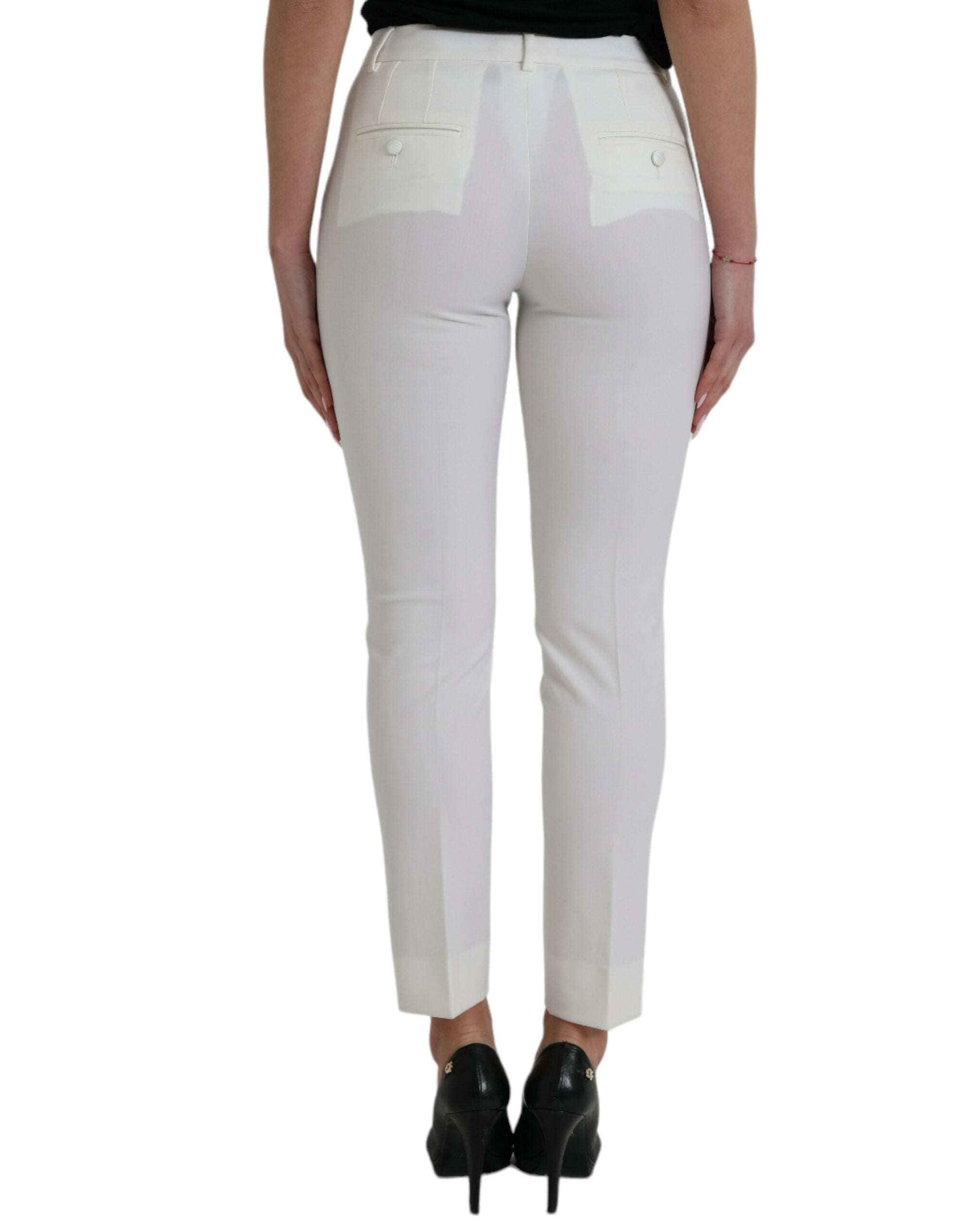 Witte wollen broek met taps toelopende taille en middelhoge taille