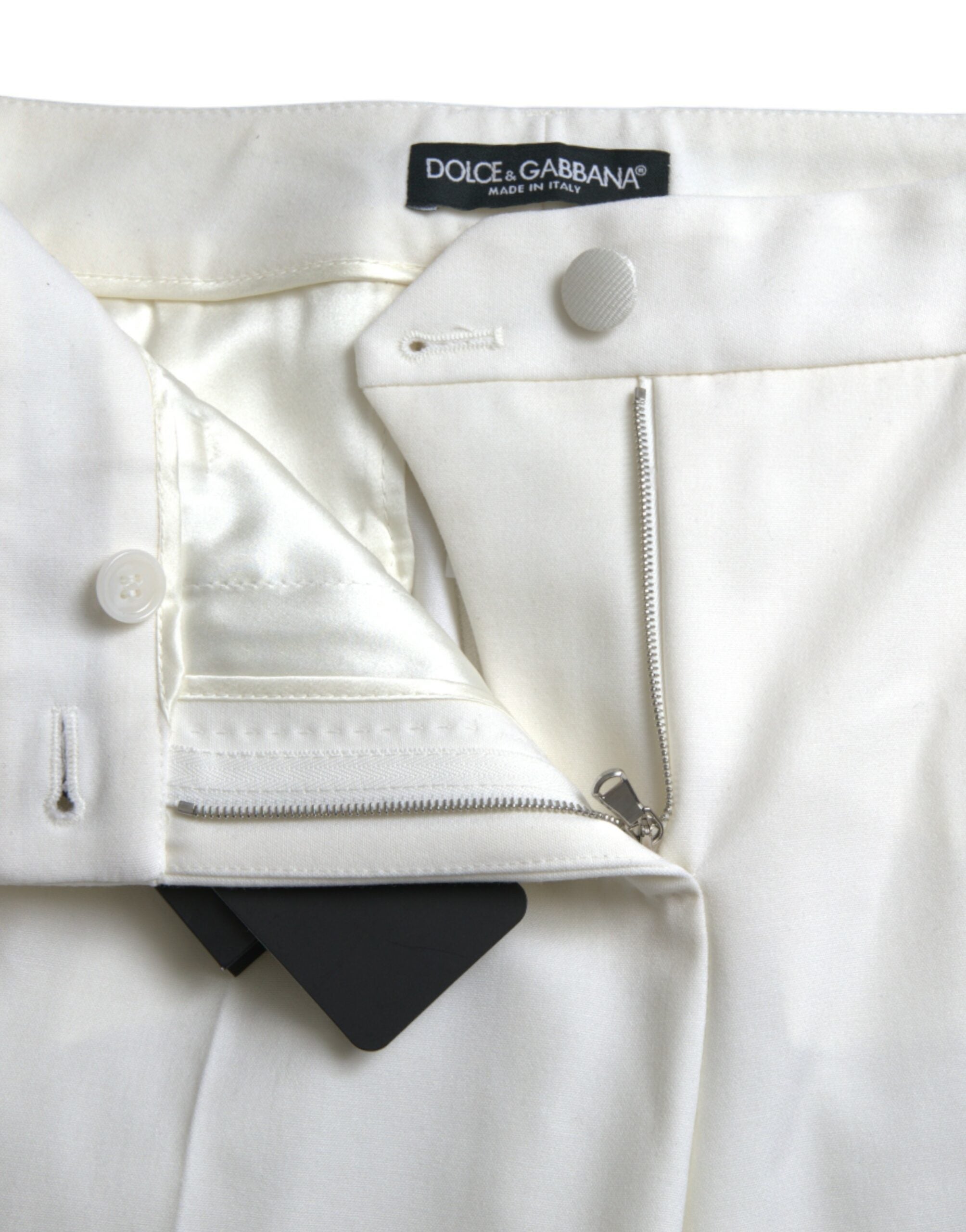 Witte wollen broek met taps toelopende taille en middelhoge taille