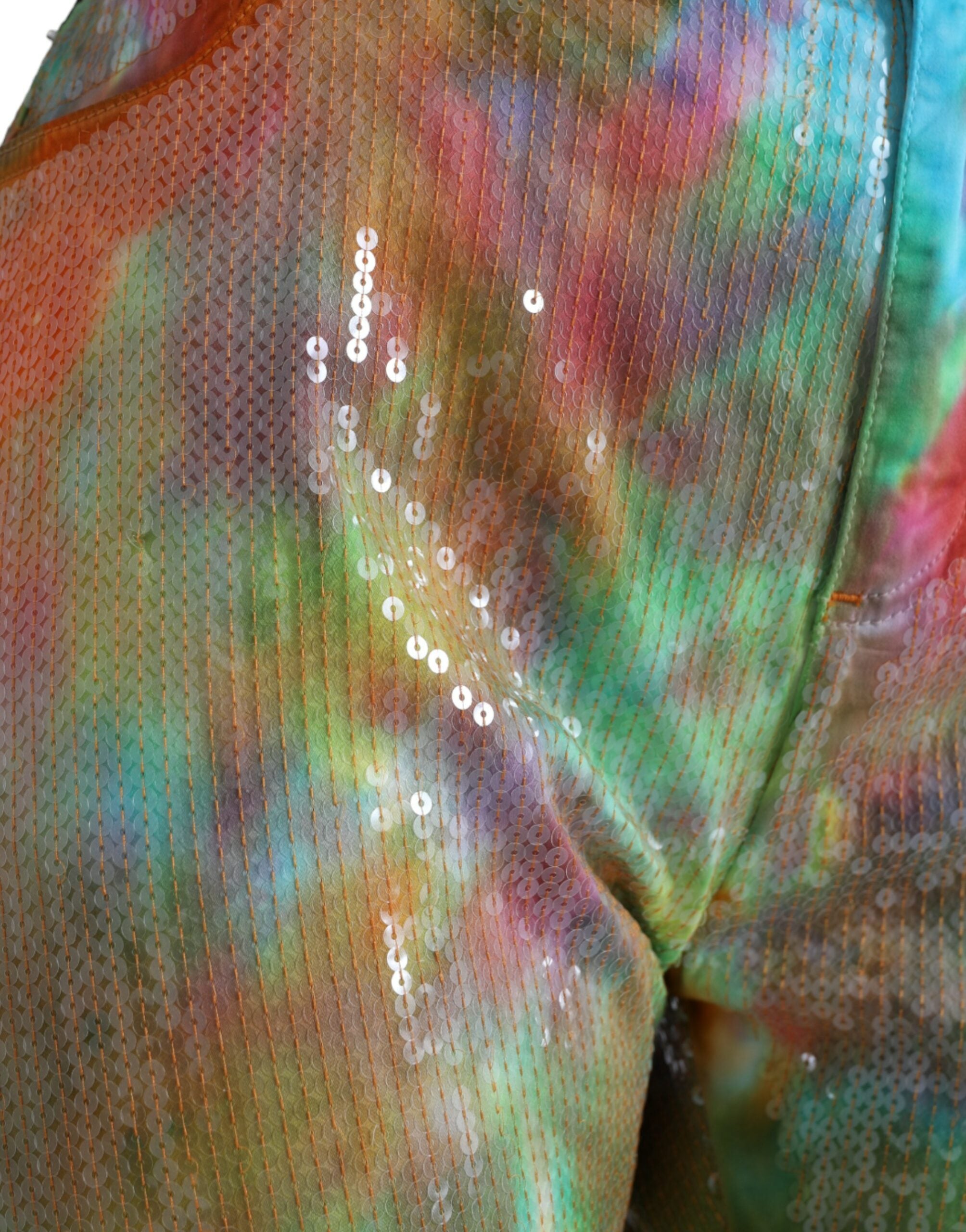 Multicolor Tie Dye Pailletten Hoge Taille Cropped Broek