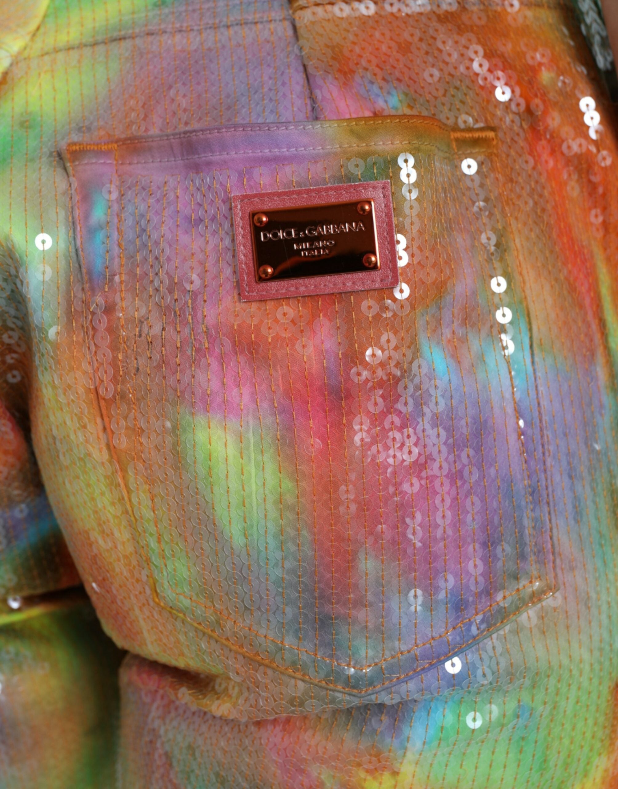 Multicolor Tie Dye Pailletten Hoge Taille Cropped Broek