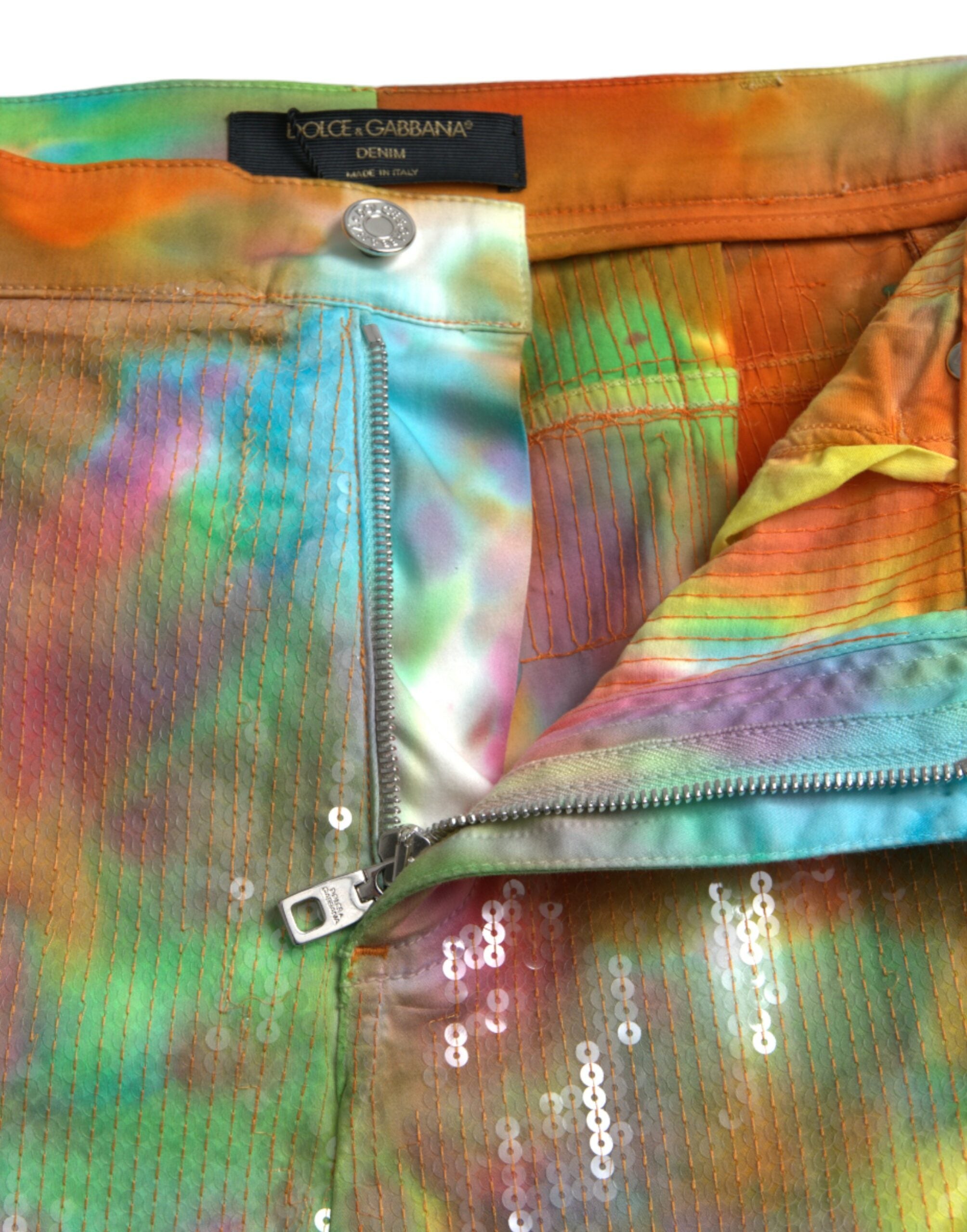 Multicolor Tie Dye Pailletten Hoge Taille Cropped Broek