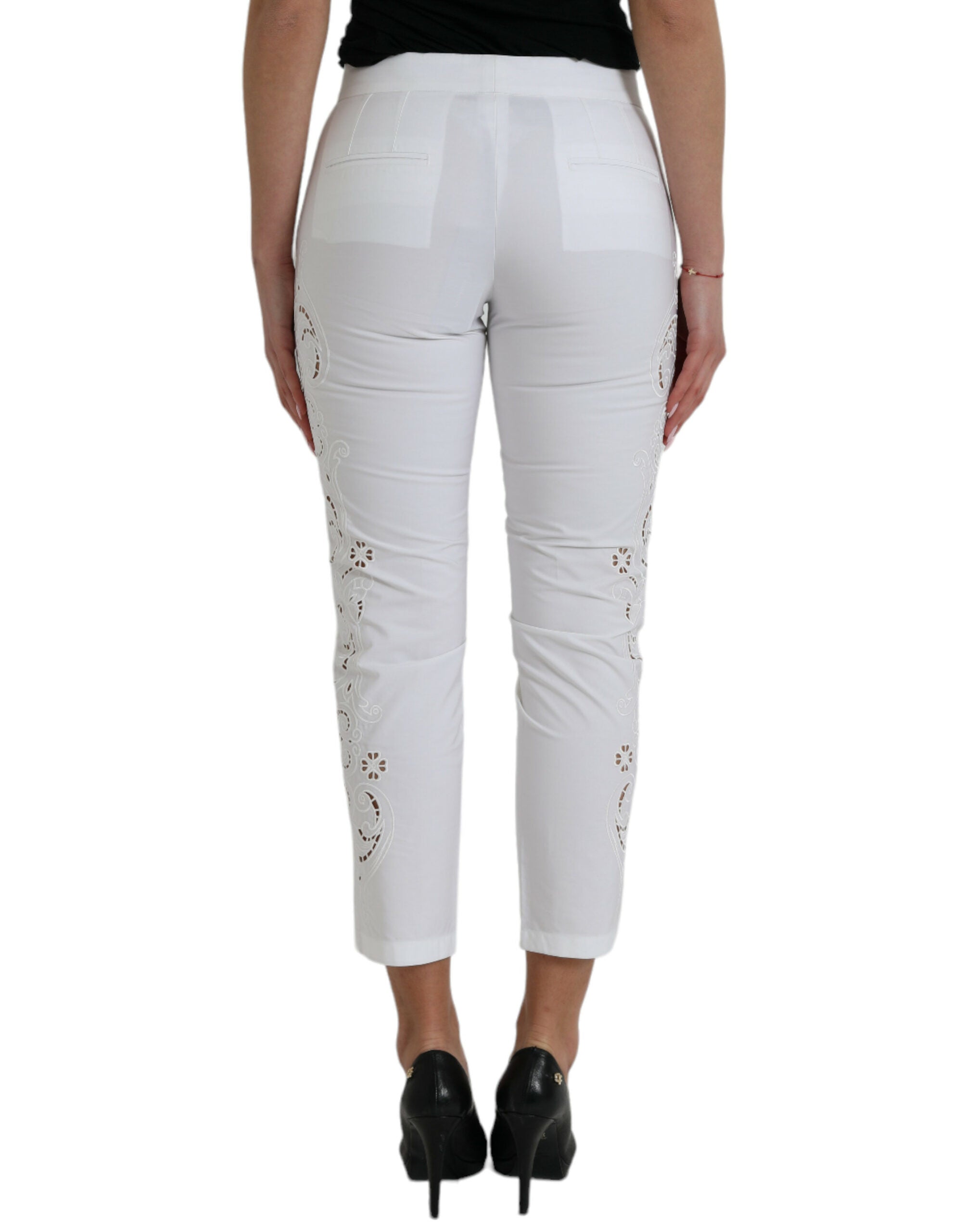 Witte katoenen cropped broek met uitgesneden taille en middelhoge taille