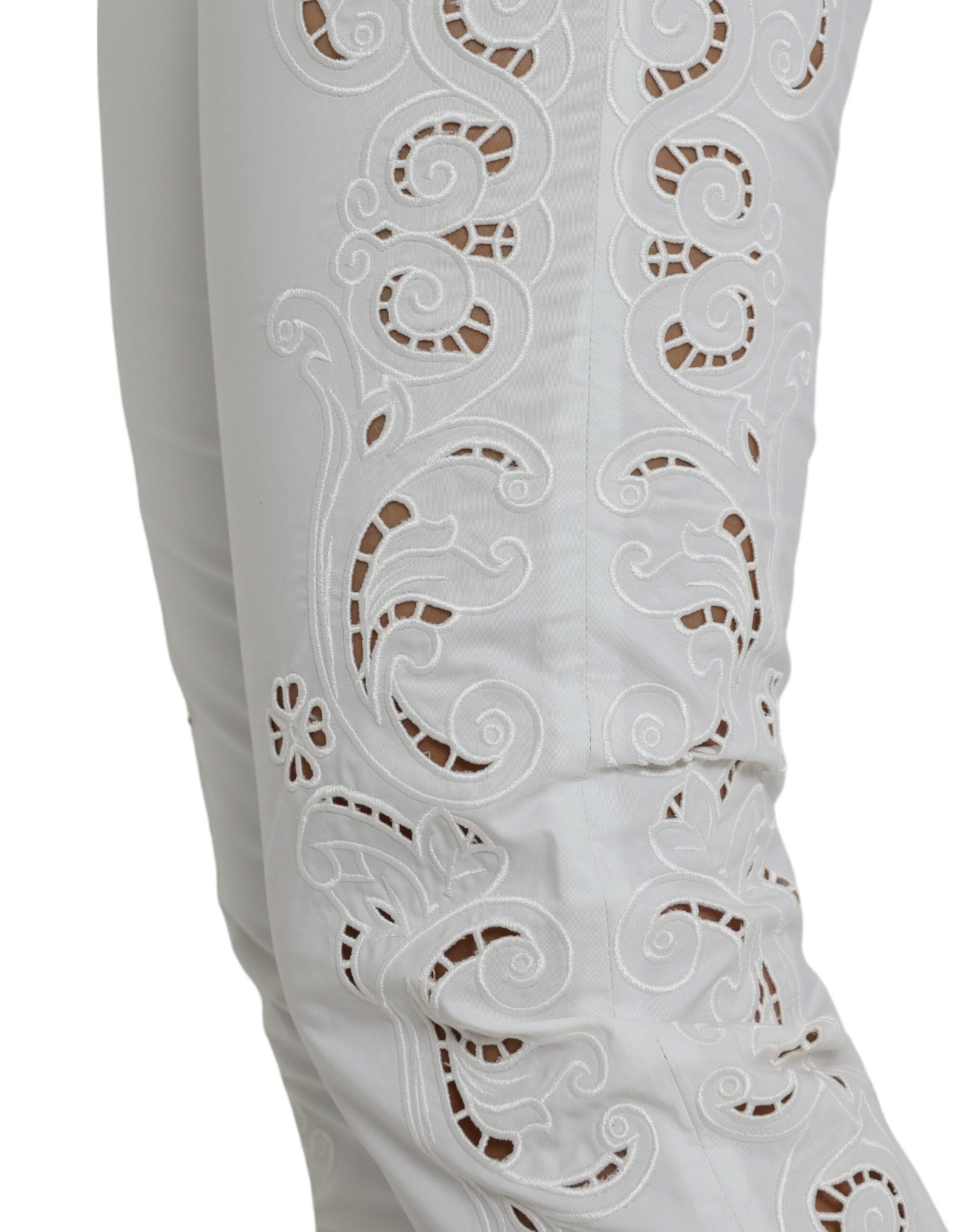 Witte katoenen cropped broek met uitgesneden taille en middelhoge taille